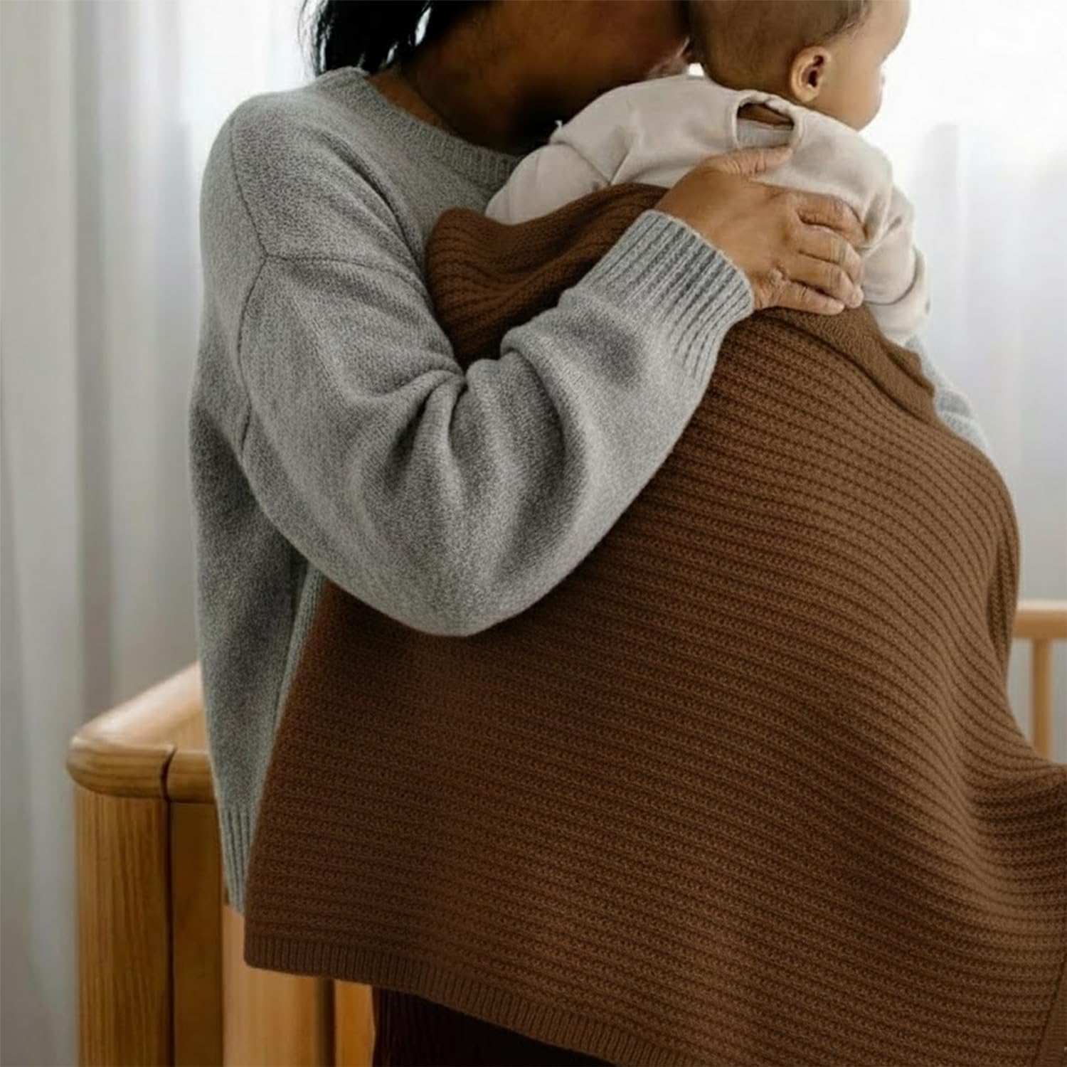 Baby Knit Blanket, 100% Cotton Waffle Patterns, Soft, Cozy, Lightweight Swaddle for Newborn & Infant Swaddling Beige Neutral, Perfect Baby Shower Ideas Mocha 30x30