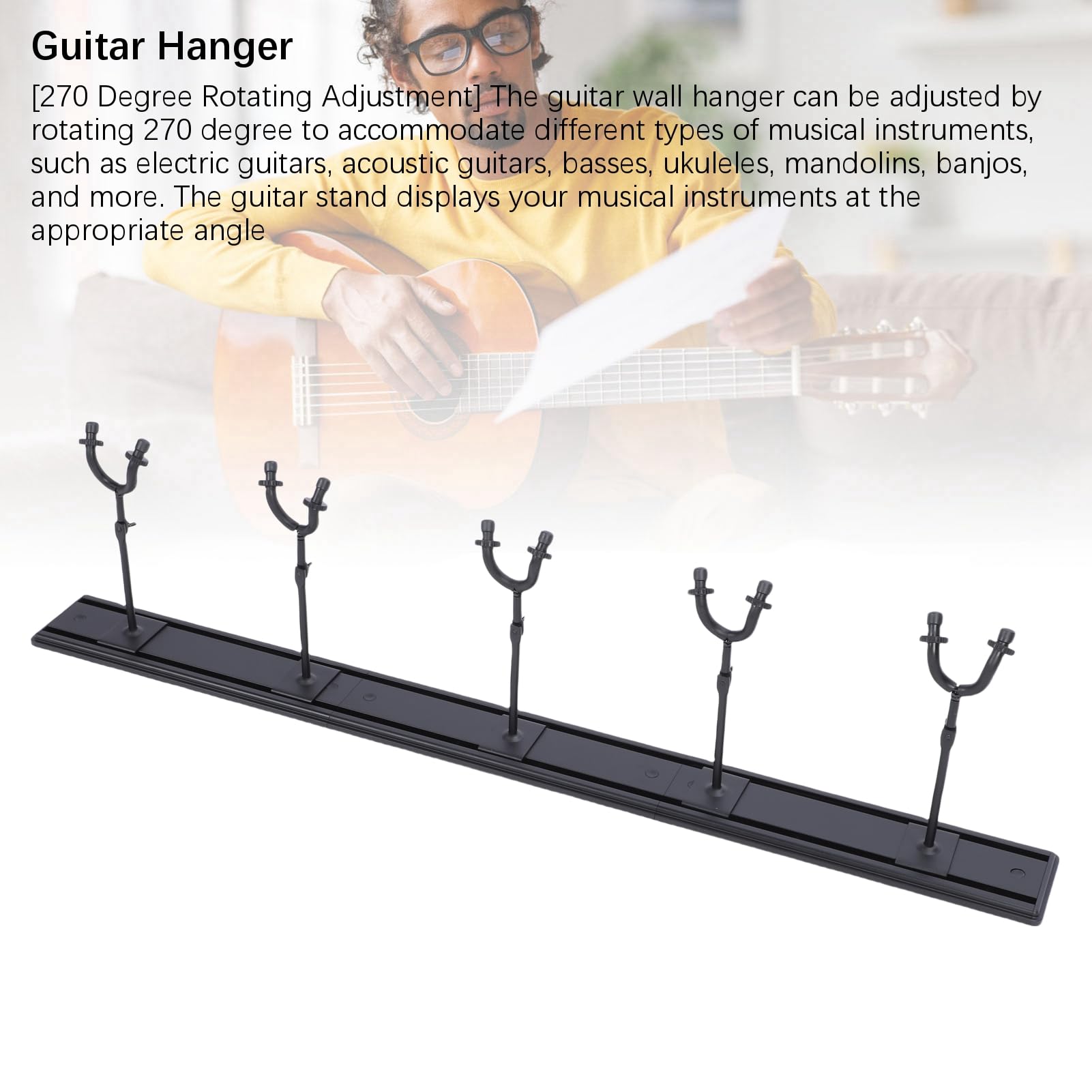 Soporte de Pared para Guitarra de Metal con Ganchos Ajustables para Bajos de Guitarras Eléctricas Acústicas, Estante para Guitarra que Ahorra Espacio para Entusiastas de la Música, Material