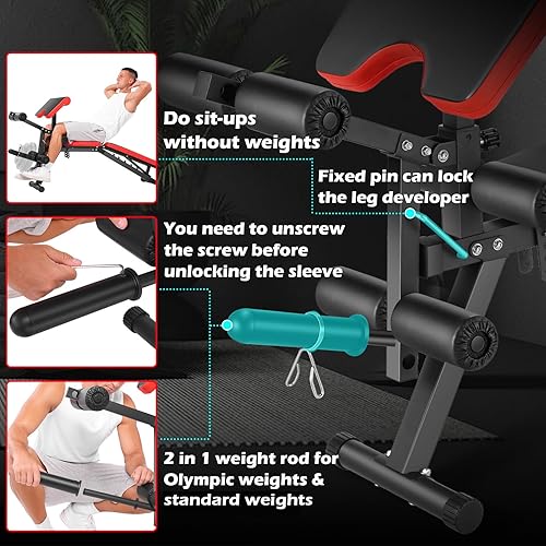 Miniatura 2 de OPPSDECOR Adjustable Weight Bench with Leg Extension and Leg Curl, 800 LBS Heavy Duty Workout Bench for Home Gym, Preacher Curl Bench with Wheels,