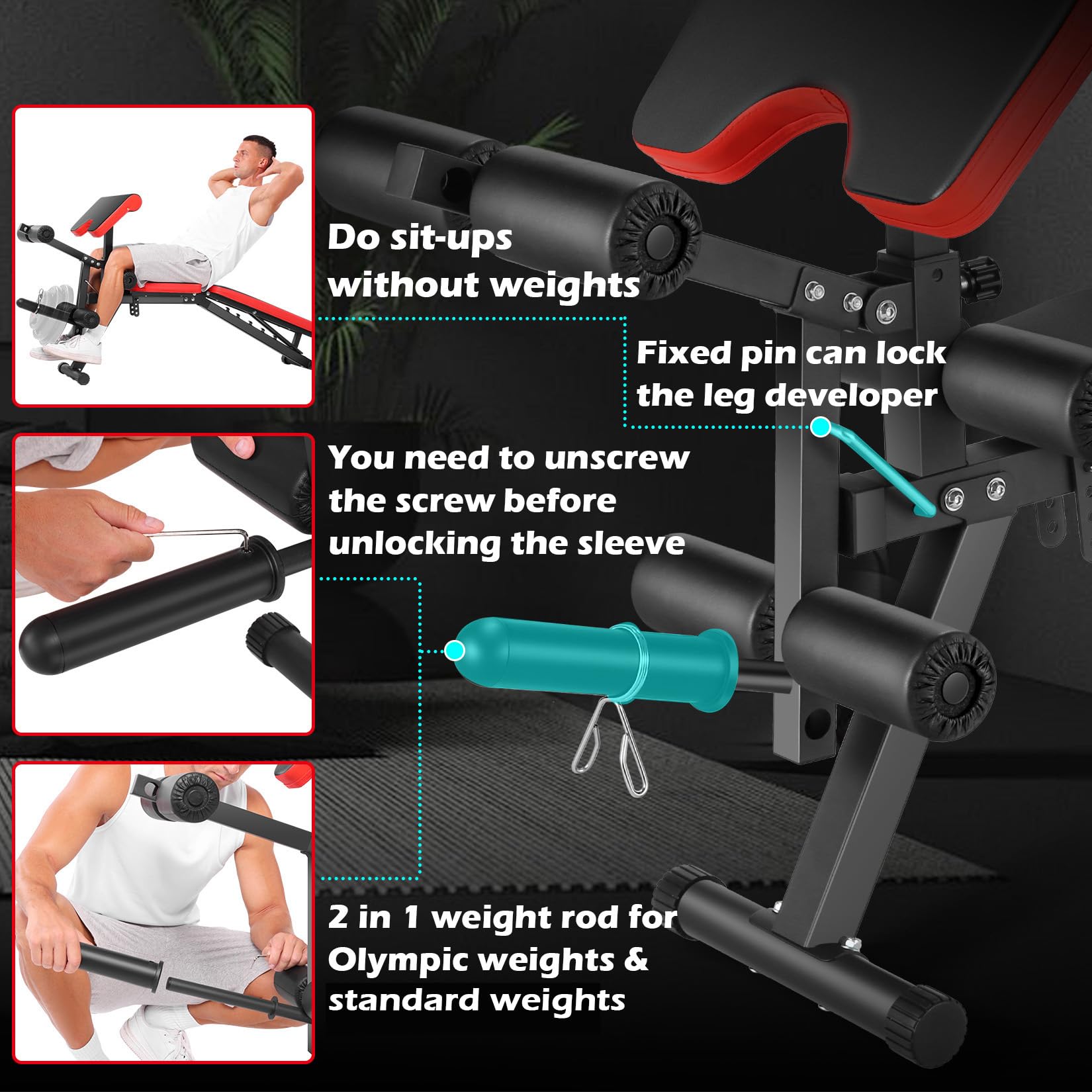 Adjustable Weight Bench with Leg Extension and Leg Curl, ASTM-Certified 800 LBS Heavy Duty Workout Bench for Home Gym, Preacher Curl Bench with Wheels, Flat Incline Decline Exercise Bench