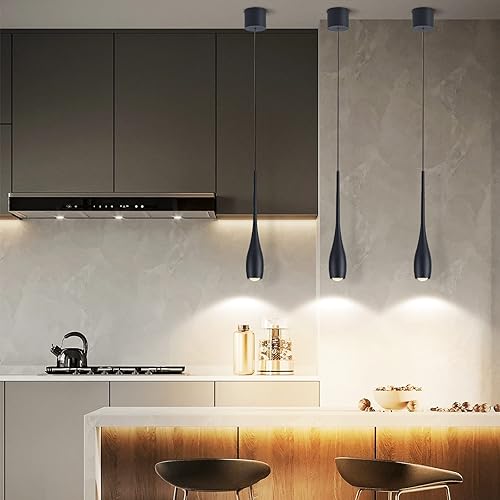Miniatura 3 de Lámpara colgante negra para isla de cocina, lámparas colgantes LED regulables, pequeña y moderna lámpara colgante de cable ajustable industrial para