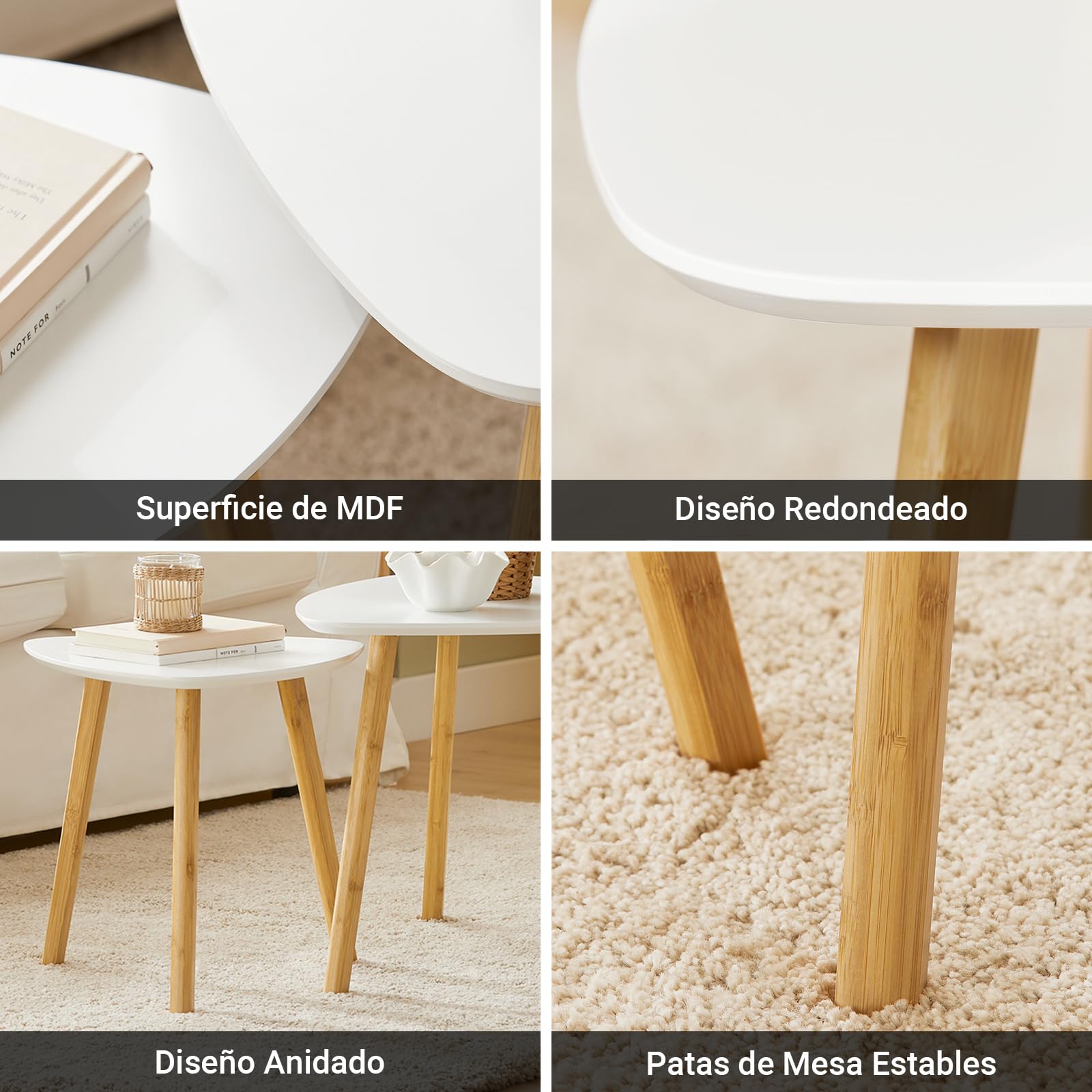 SoBuy 2 Mesas Nido - Mesa Auxiliar para Salón, Grande 55 cm y Pequeña 40 cm, Blanco FBT74-W
