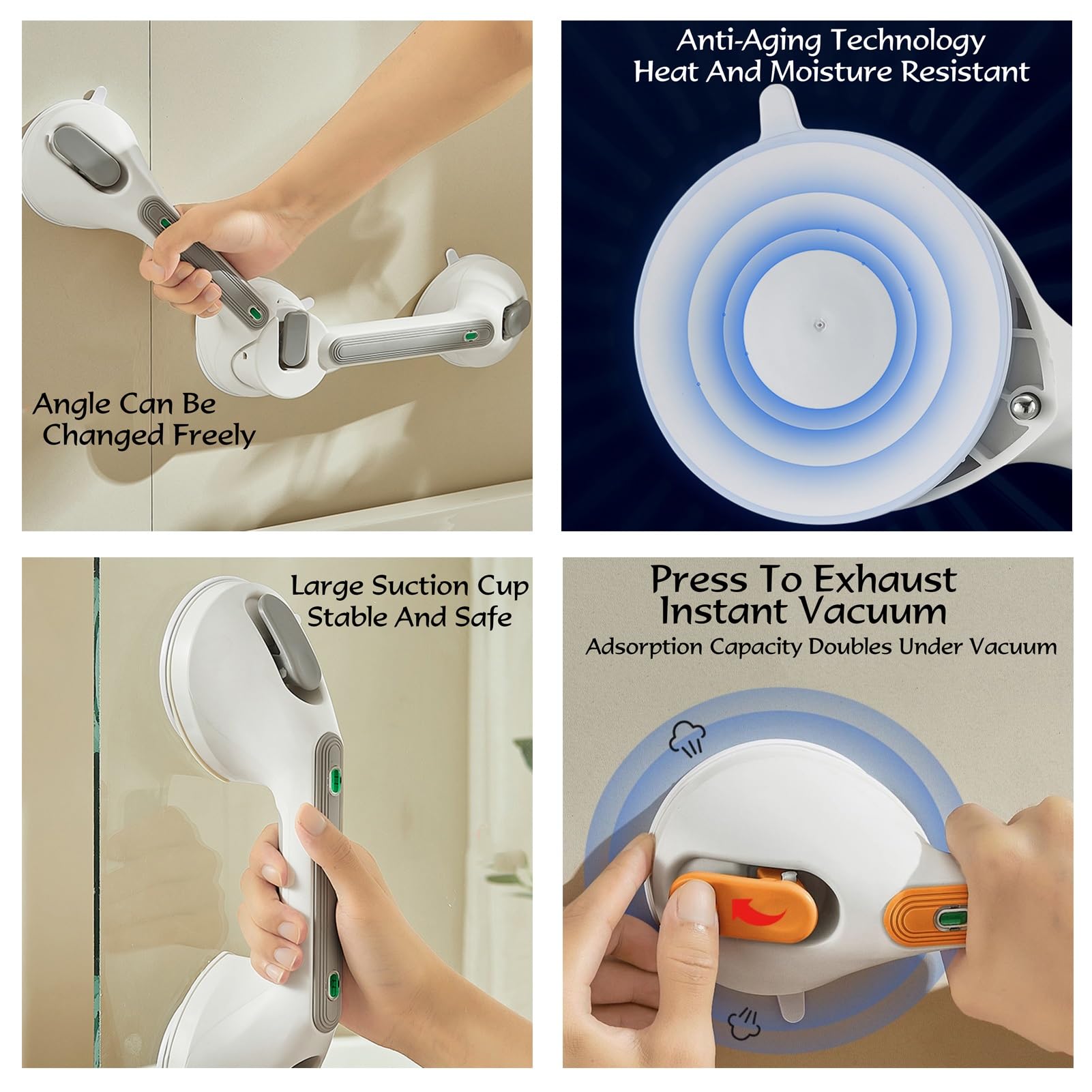 Barra De Agarre Con Ventosa Indicador Seguridad, For Bañera, Ducha, Baño, Extraíble Y Reutilizable(L-51CM)