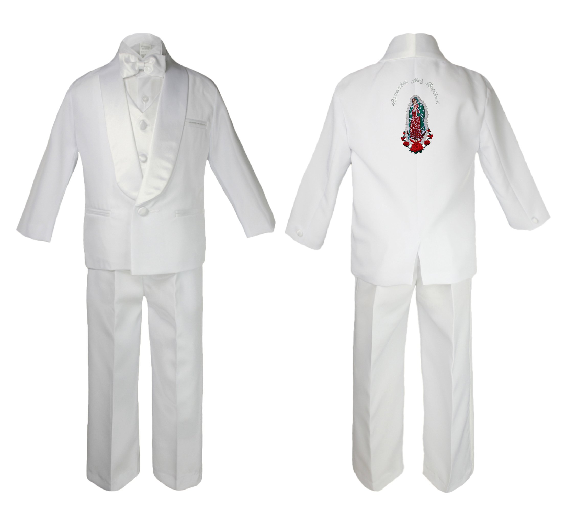 Unotux Baby Boy Baptism Church White Tail Suit Gold Guadalupe On Back Of The Suit SM-20
