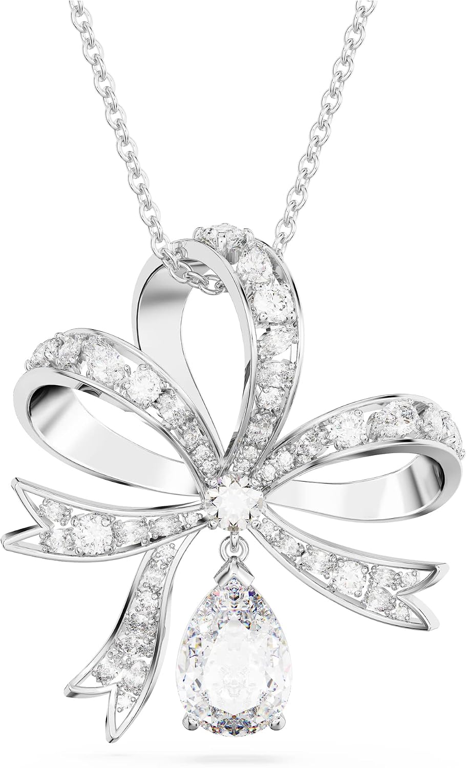 Swarovski Volta Necklace, Earrings, and Bracelets Jewelry Collection, Bow-Inspired Clear Crystals with Rhodium Finish