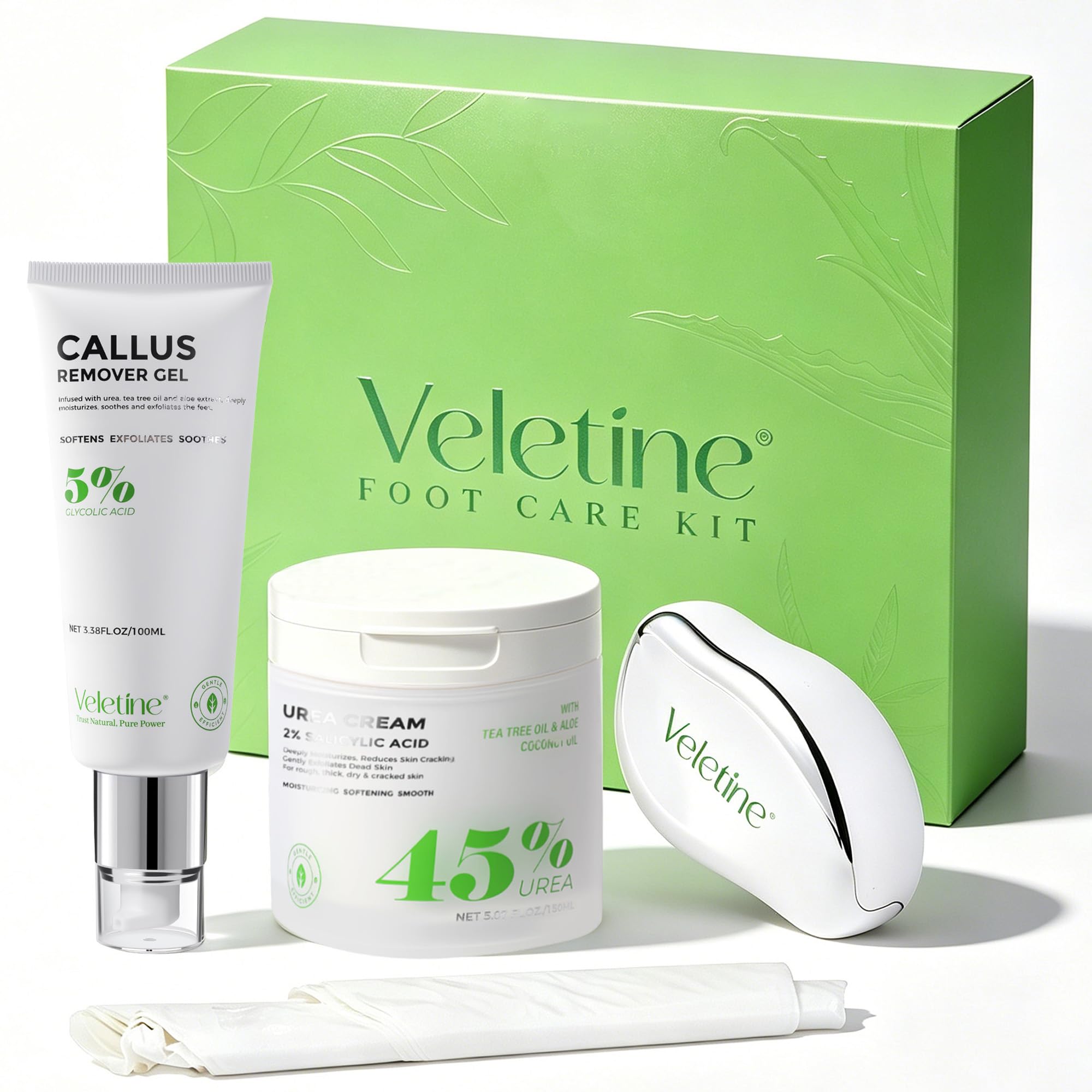 Foot Care Set, Urea Cream, Callus Remover Gel, Foot File & 10 Pairs Foot Mask Sleeves, Tea Tree & Aloe for Dry Cracked Heels, Pedicure Gift Kit for Women & Men