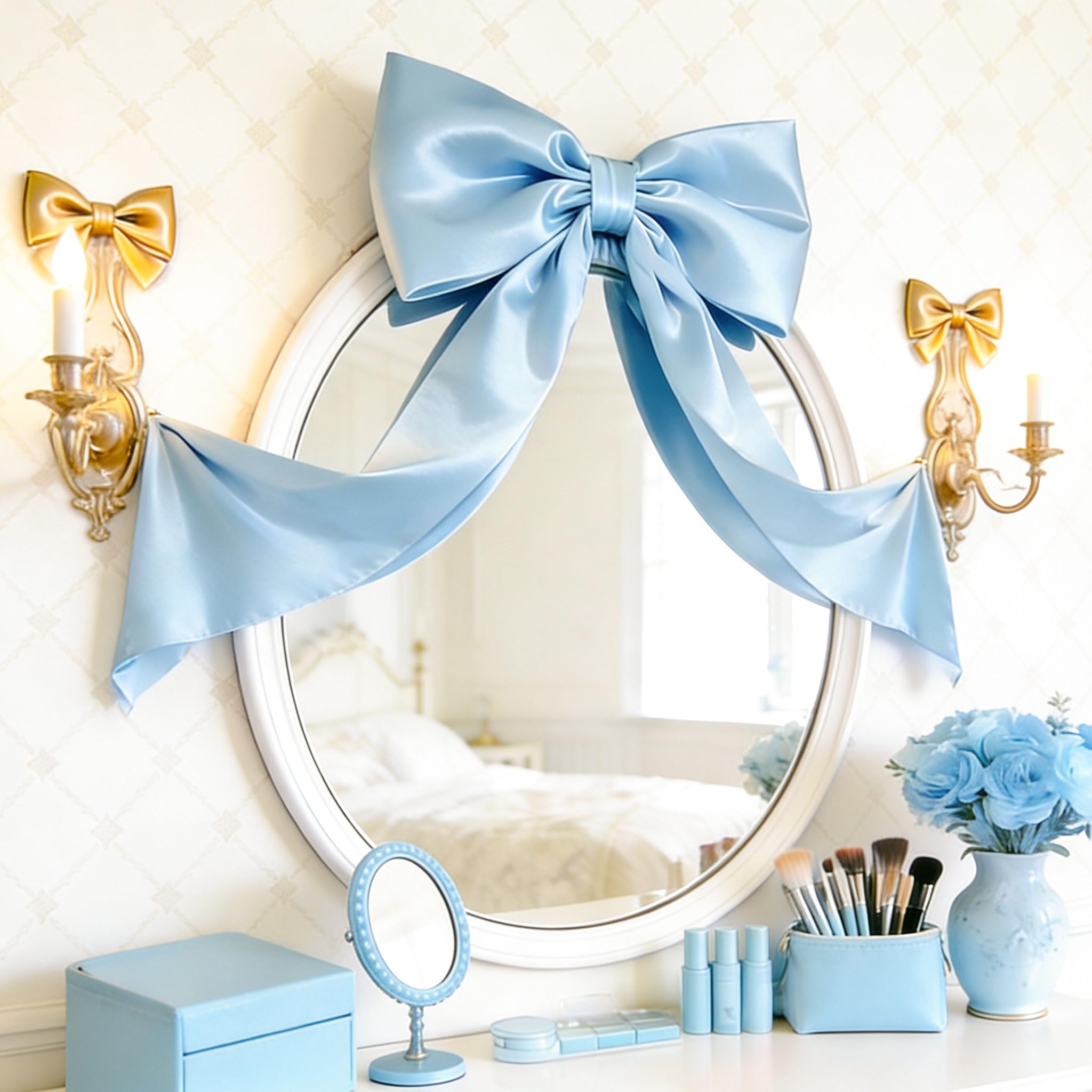 Large Satin Bow Decoration Blue Bows Coquette Wall Home Room Decoration for Wedding Birthday Baby Bridal Shower Supplies 57 cm x 94 cm