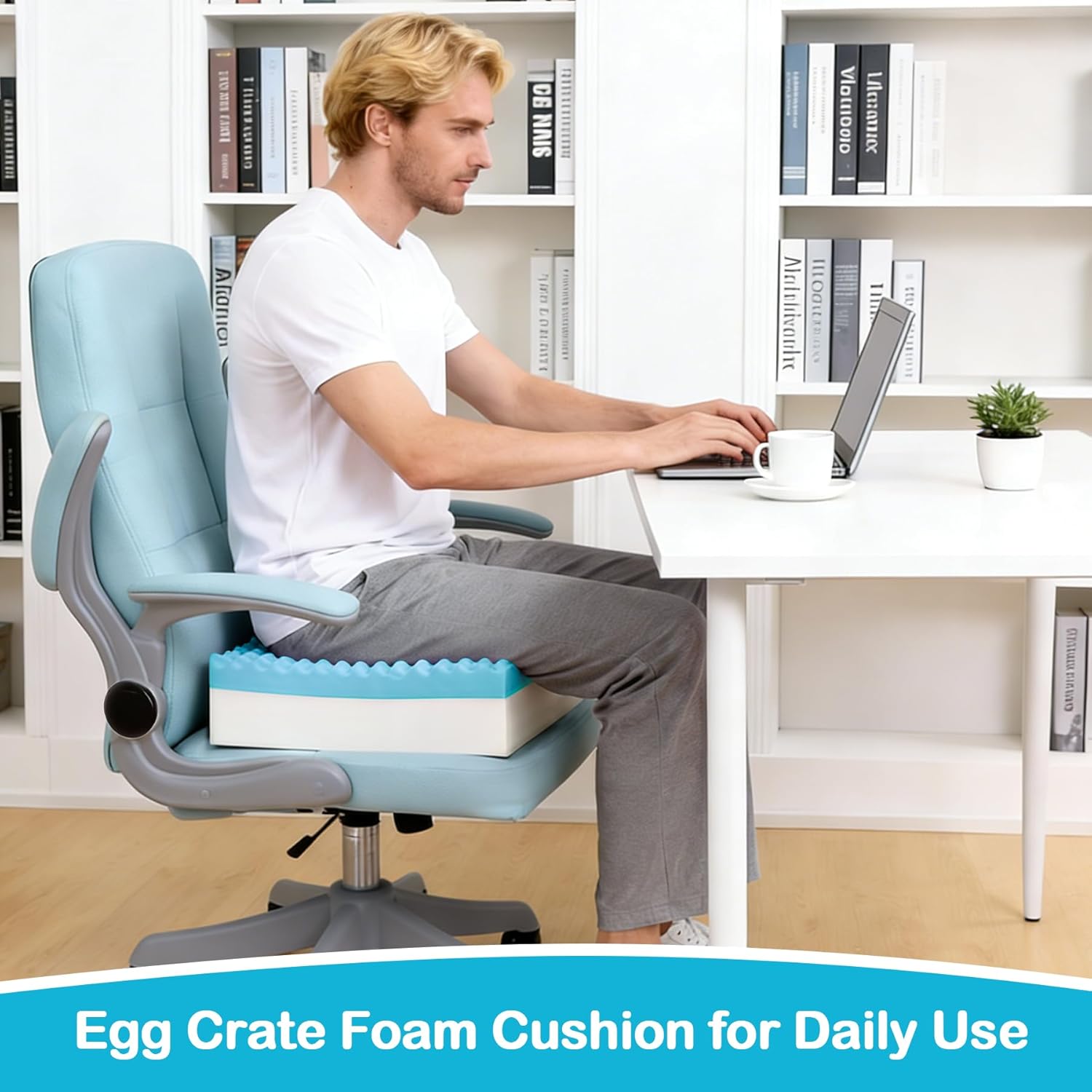 Egg Foam Crate Pad with High-Density Base for Long Sitting, Double Layer Design Disperse Pressure & Breathable Support 18"x16"x5" Seat Cushion for Office Chair Wheelchair Car Recliner(1 PCS)