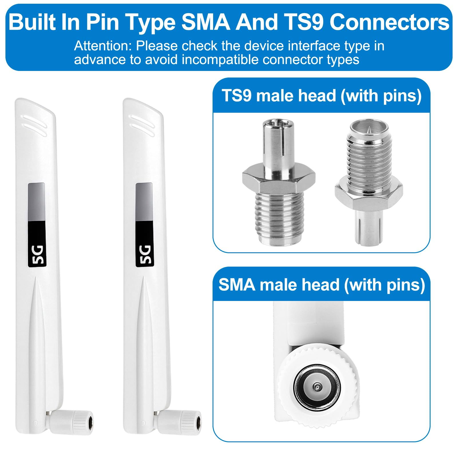 Antena 5G LTE Omni-Directional Antenna, 18DBI Amplificador de Señal WiFi Alta Ganancia, 600-6000MHz para Routers Inalámbricos,PCI,Monitores de Cámara,Extensores