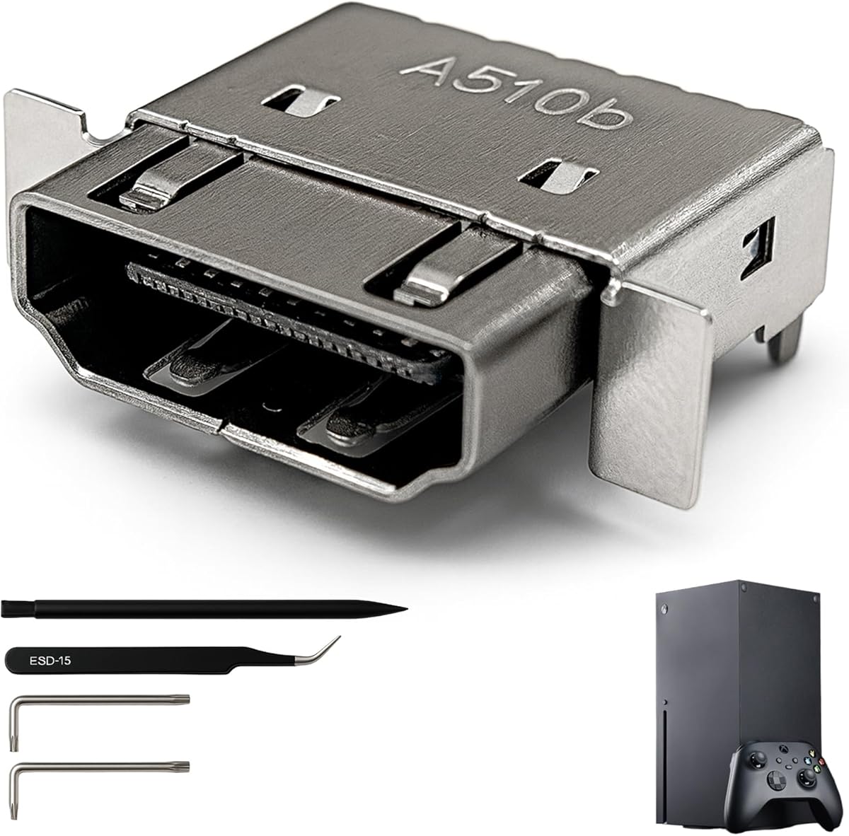 HDMI Port Replacement Kit for Xbox Series X, Display Socket Jack Connector Repair for XSX Console (Original OEM Quality), Including Tools (Screwdrivers, Tweezer, Spudger)