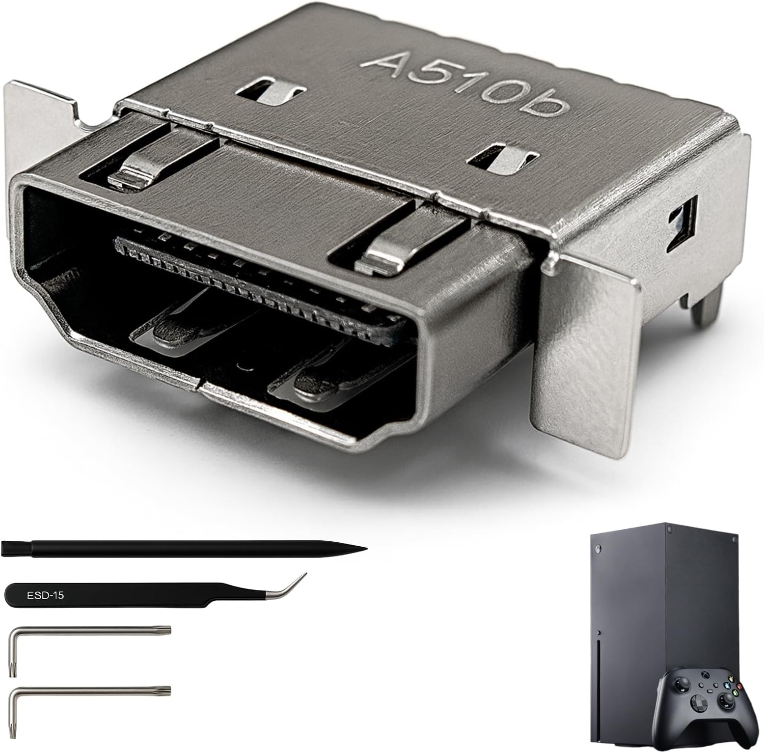 HDMI Port Replacement Kit for Xbox Series X, Display Socket Jack Connector Repair for XSX Console (Original OEM Quality), Including Tools (Screwdrivers, Tweezer, Spudger)