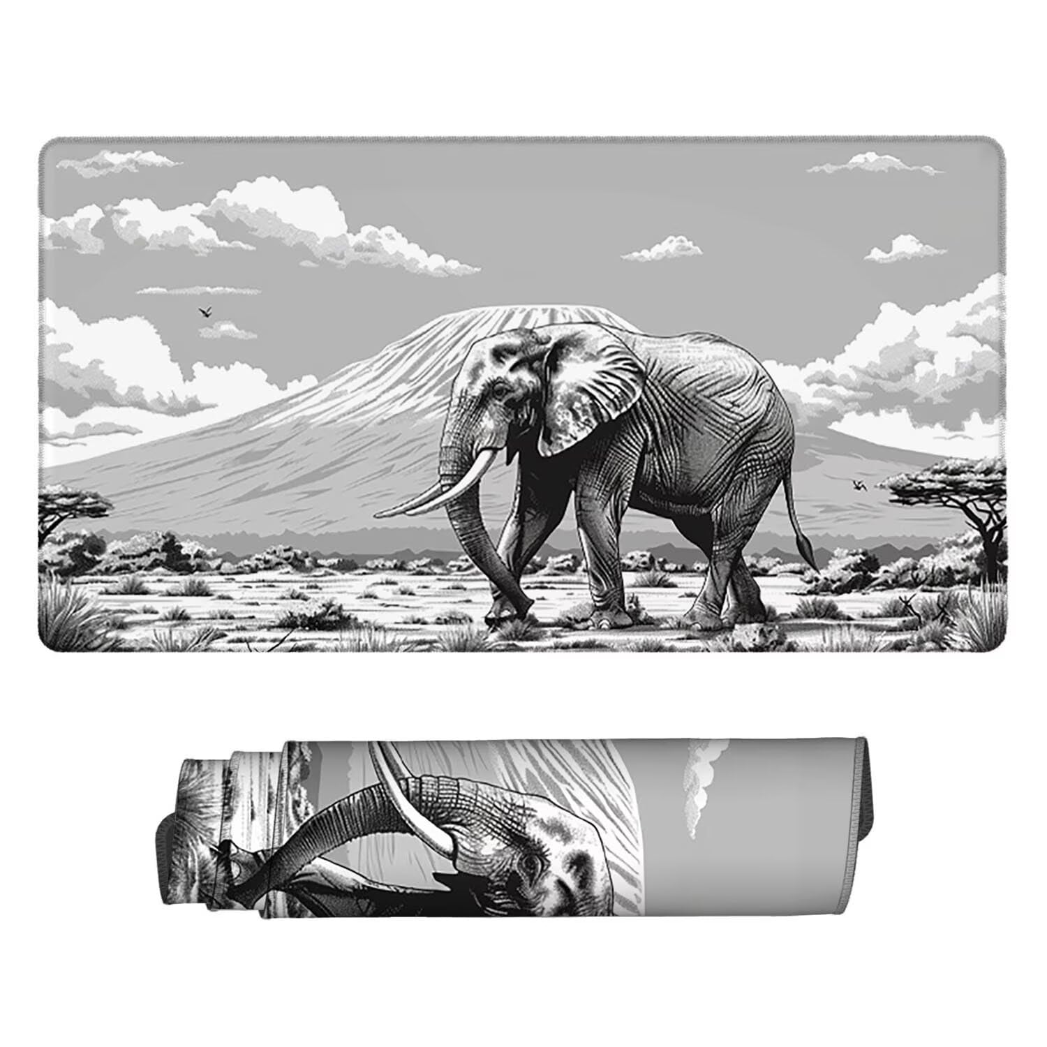Podkładka pod mysz XXL, 1600 x 800 x 3 mm, gamingowa podkładka pod mysz z przyszytymi krawędziami, wodoodporna, z gładką powierzchnią, zwierzęta, słonie, podkładka pod mysz do wszystkich typów myszy