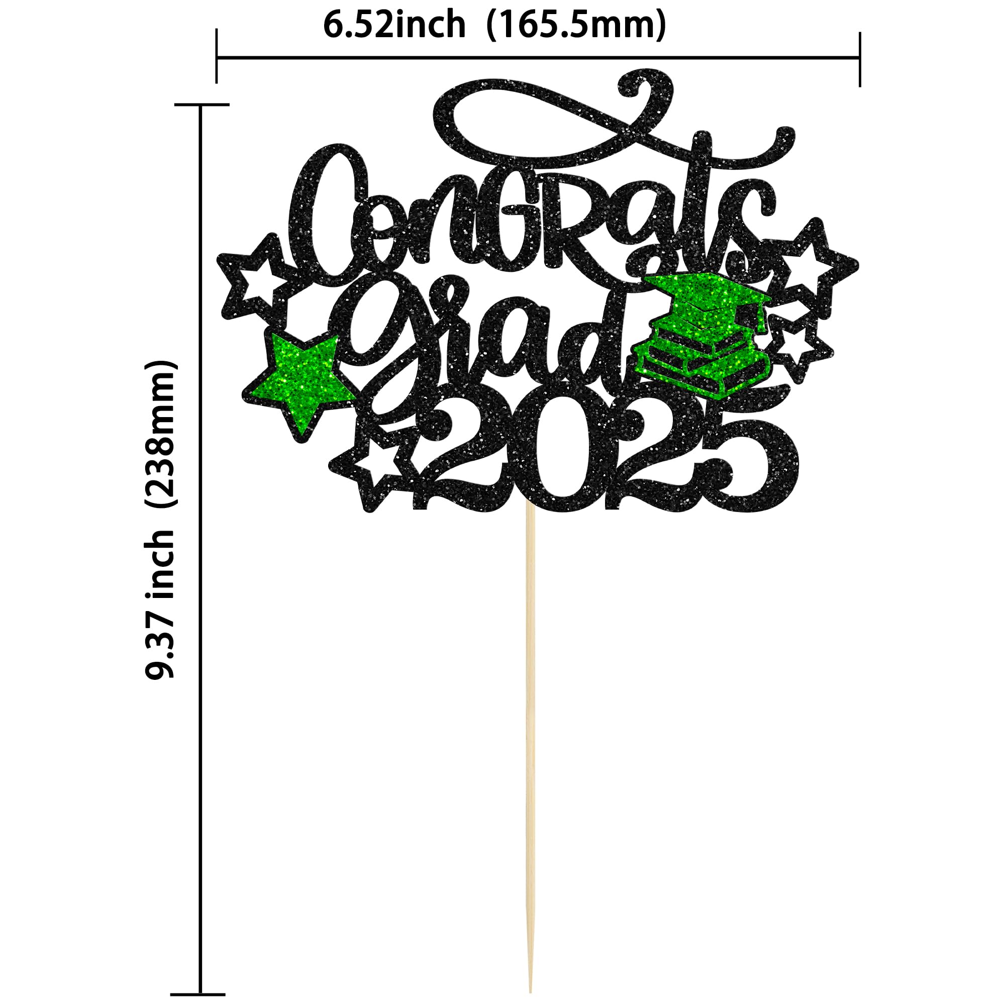 Gyufise 1Pc Congrats Grad 2026 Cake Topper Glitter Star Class of 2026 Graduation Cap Cake Pick for 2026 Graduation Theme Party Cake Decorations Supplies Green - Image 2