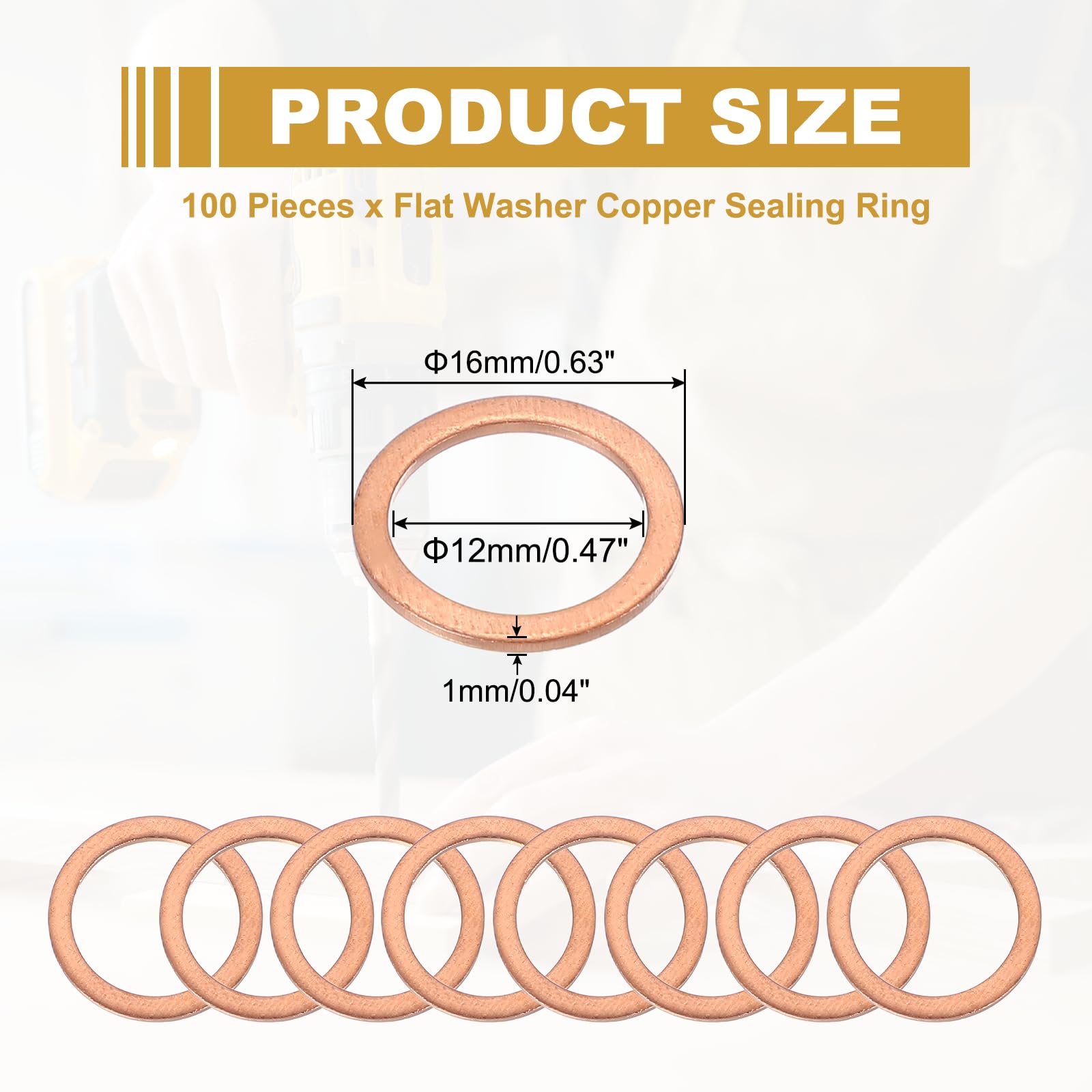 PATIKIL M12 Copper Washer Sealing Ring - Image 2