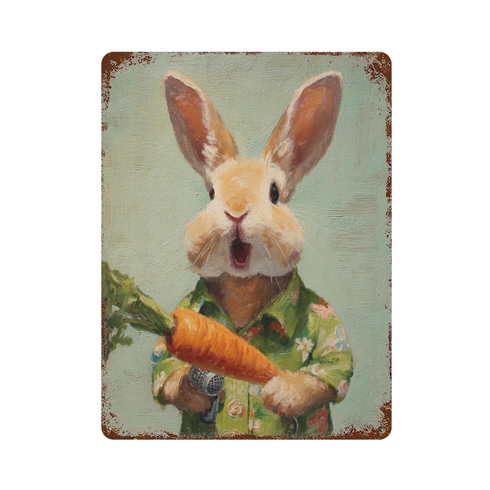 Rabbit Holding Carrot Painting 15.7"x11.8" Vintage Rust Metal Sign, Novelty Wall Decor for Living Room, Hallway And Home Decor