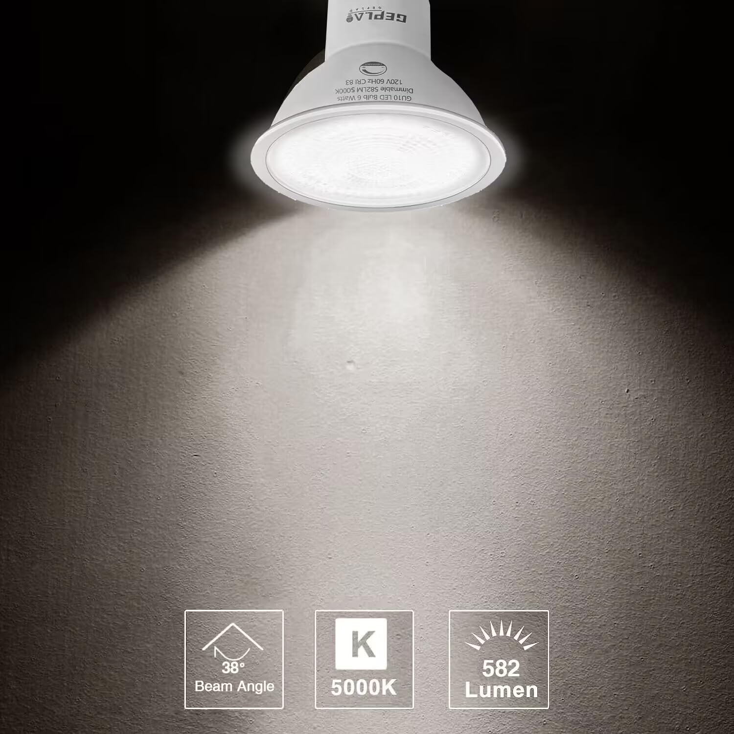 GEPLAD 12 Pack MR16 LED Bulb,GU5.3 Bi-Pin Base LED Bulbs, 5W (50W