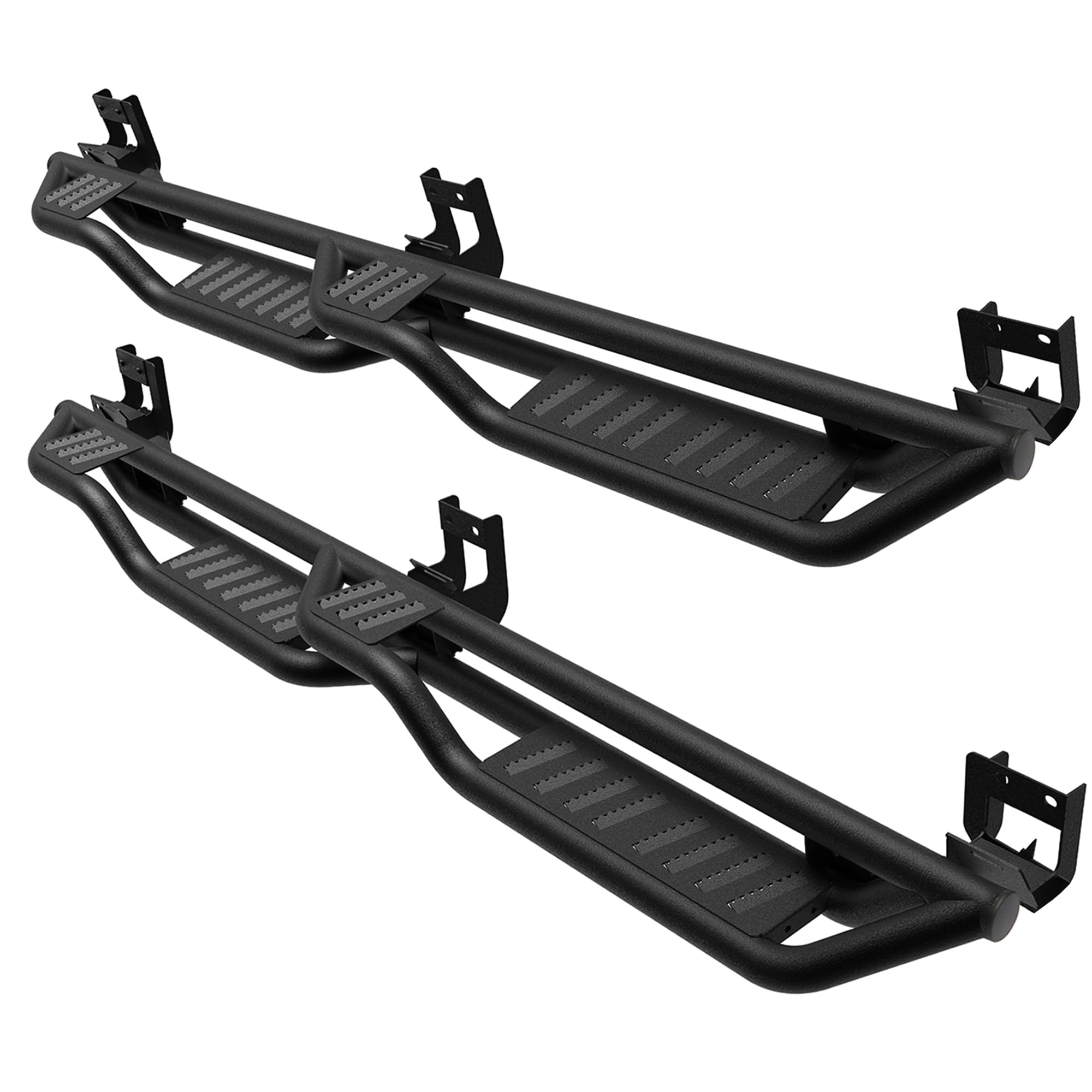 Running Boards Compatible with 09-18 Ram 1500/10-25 Ram 2500 3500 Crew Cab(Incl 19-24 Classic), 4 Stairs Design Step Bars Nerf Bars Heavy Duty Carbon Steel Rock Sliders