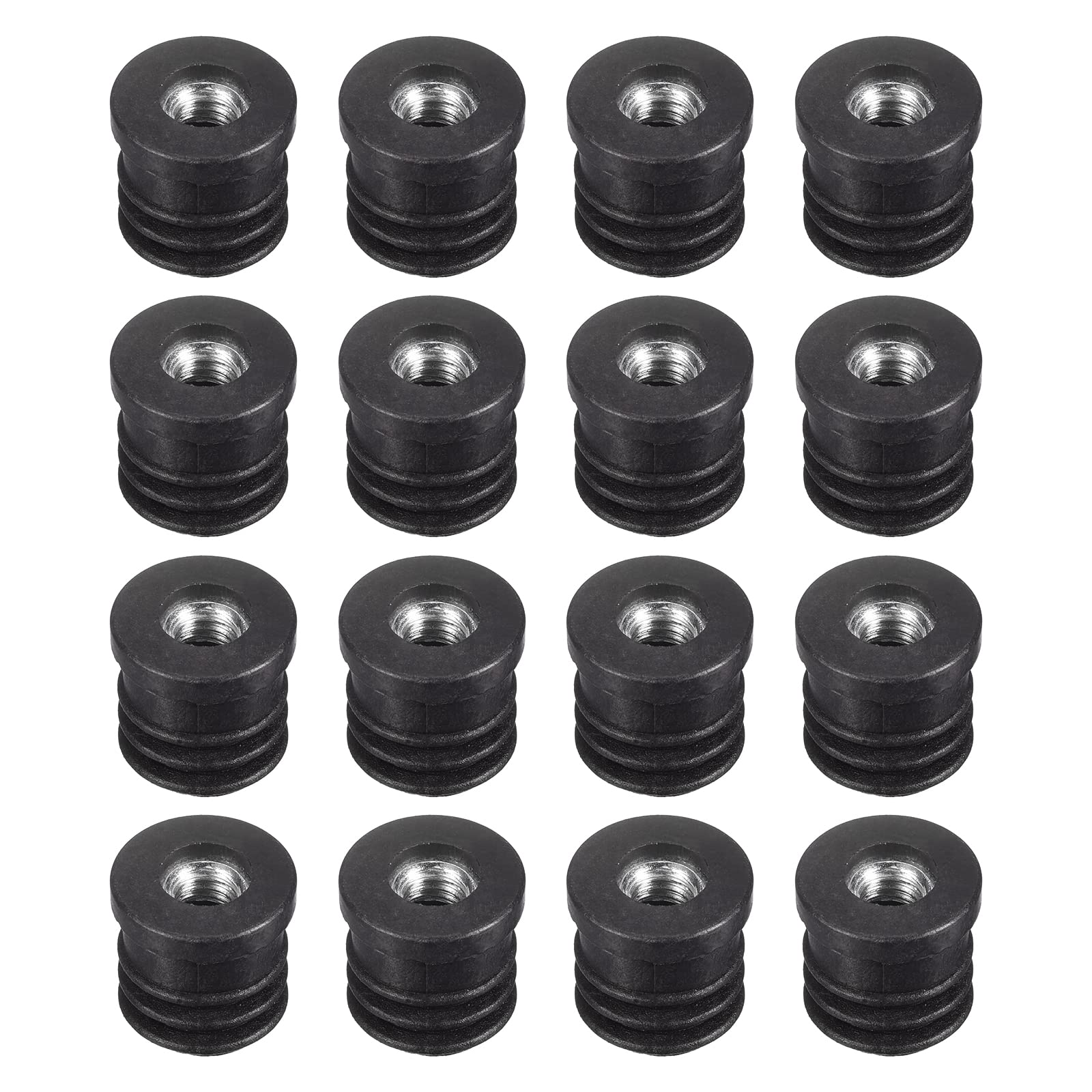 Insertos para tubos redondos uxcell de 16 mm, tapón plástico negro con rosca M6 para patas