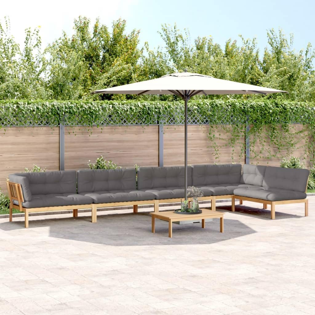 Pallet Sofa Set, Grey Solid Acacia Wood, Large Modular Outdoor Furniture Lounge Set for Patio, Balcony, Garden Seating Patio Chair