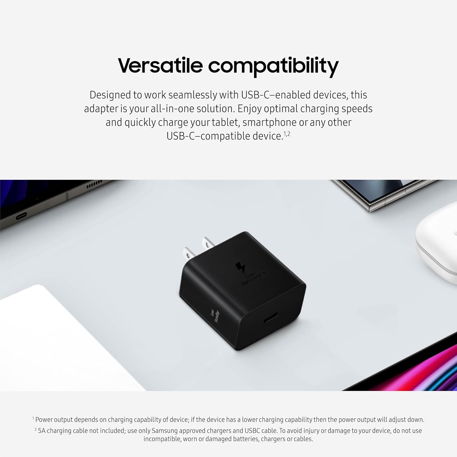 SAMSUNG 45W Wall Charger Power Adapter, Cable Not Included, Super Fast Charging for Galaxy Phones, Tablets and USB Type C Devices, Low Standby Power Consumption, EP-T4511NBEGUS, Black