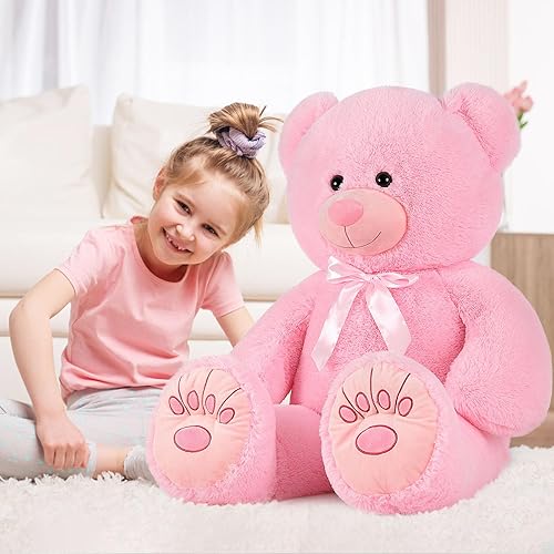 Miniatura 2 de Muiteiur Oso de peluche gigante de 51 pulgadas, peluche de oso grande con gran huella, gran regalo para Navidad, día de San Valentín, decoración de