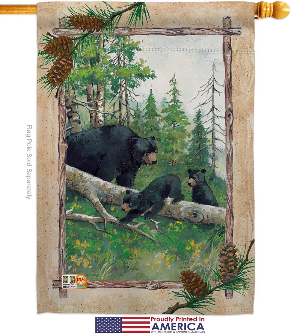 Black Bear Cubs House Flag Animals Wildlife Outdoor Deer Wolf Pet Nature Farm Animal Creature Small Decorative Gift Yard Banner Made In USA 28 X 40