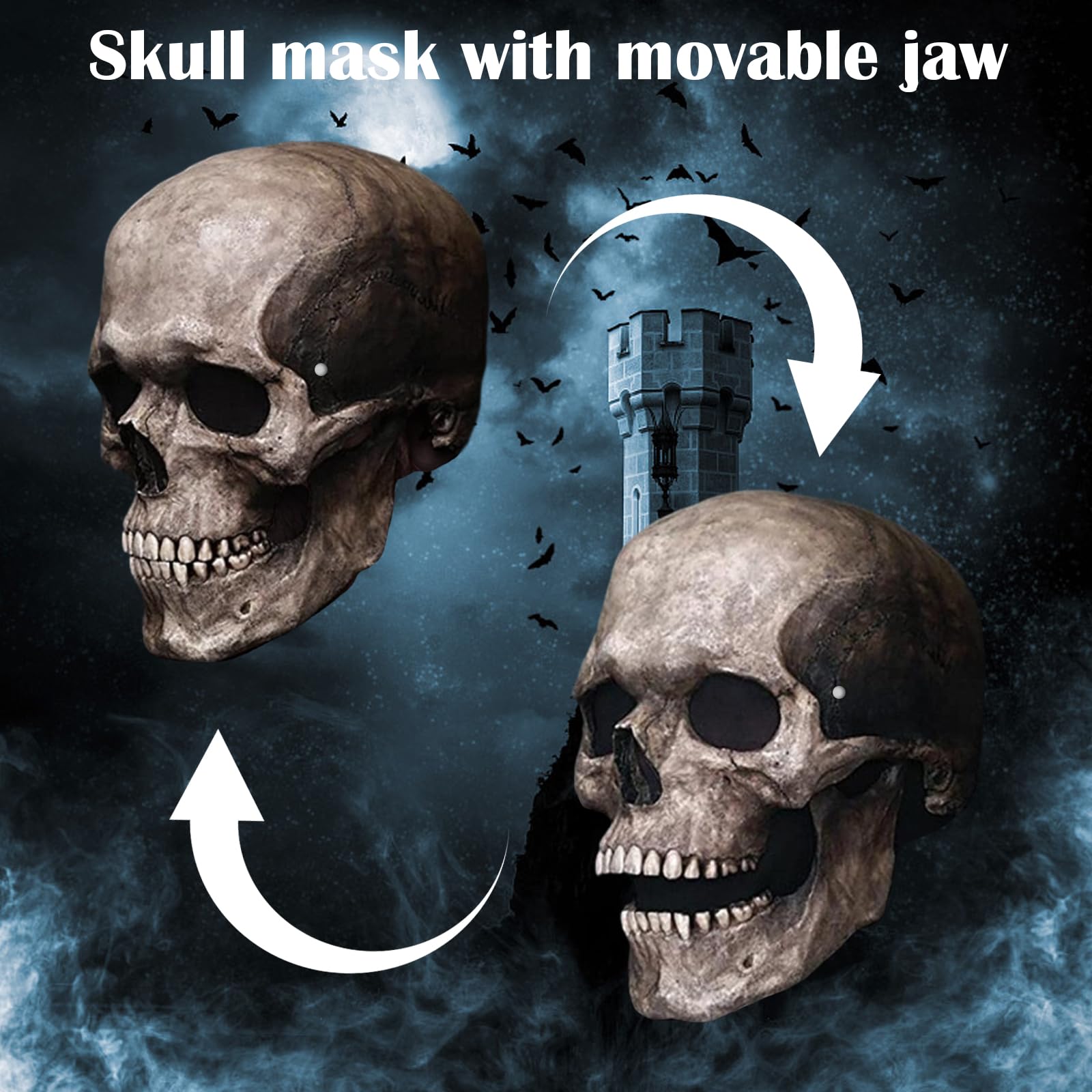 Creepy Latex Full Head Skull Mask With Movable Jaw – Realistic Halloween Cosplay Prop