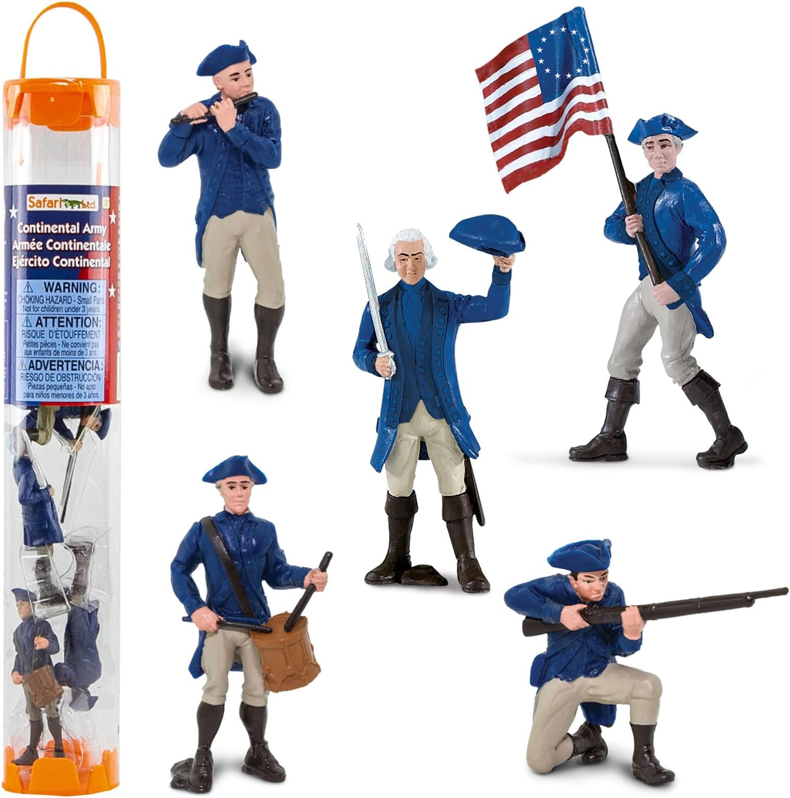 Safari Ltd Historical Collections American Revolutionary War Continental Army Designer TOOB - Includes Flag Bearer, Musketeer, Drummer Boy, Fifer, And George Washington - Ages 3 And Up