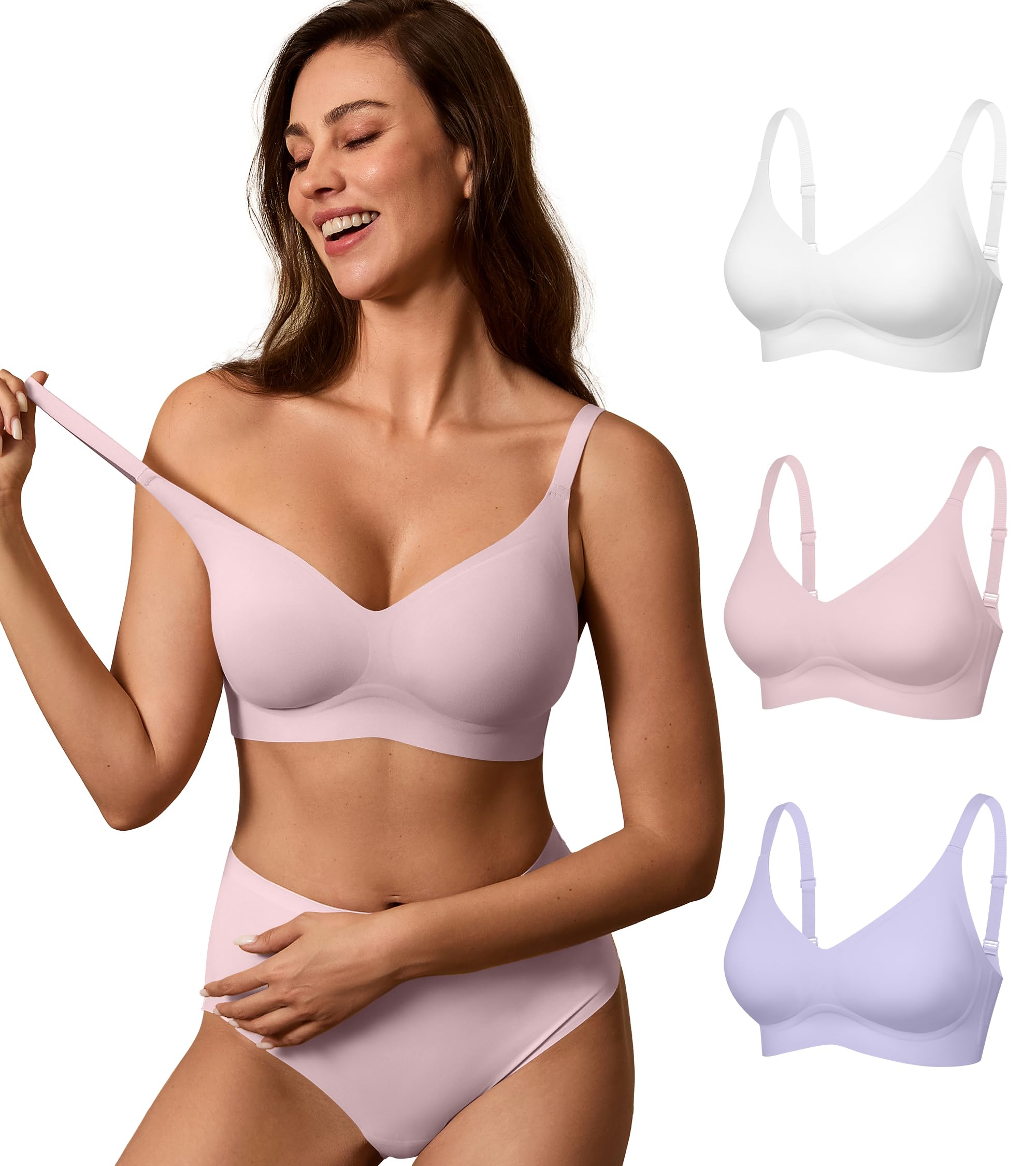 DEANGELMON Seamless Bras for Women No Underwire Comfortable Push Up Bra V Neck Wireless Bralette Full Coverage Wire Free