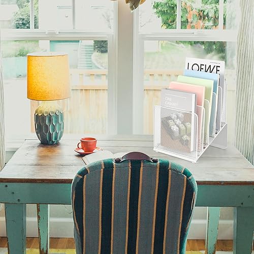 Miniatura 7 de Organizador de archivos para escritorio, organizador de escritorio con estante vertical de archivos de 5 secciones, organizador de carpetas de