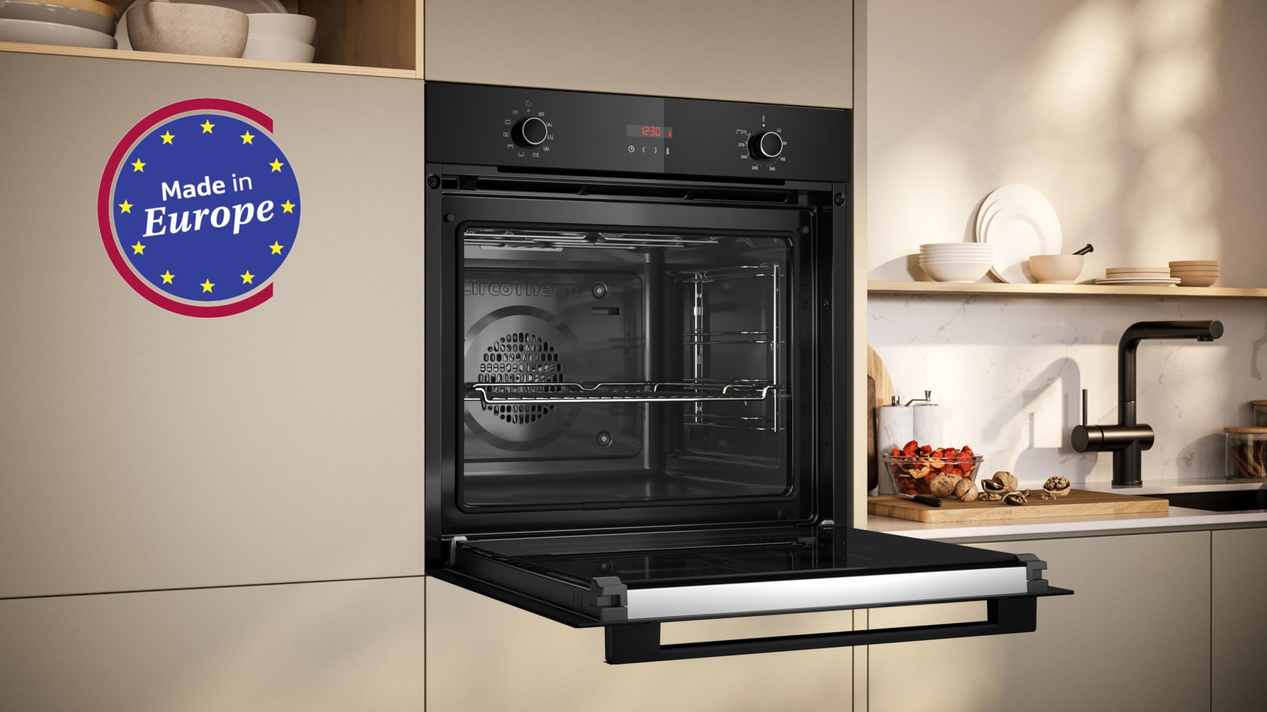 NEFF B2CCG6AK3, N30, Backofen 60 x 60 cm, LED-Display, 3D Heißluft, CircoTherm, 7 Beheizungsarten, Pyrolyse-Selbstreinigung, Manuelles EasyClean, Kindersicherung, Schwarz