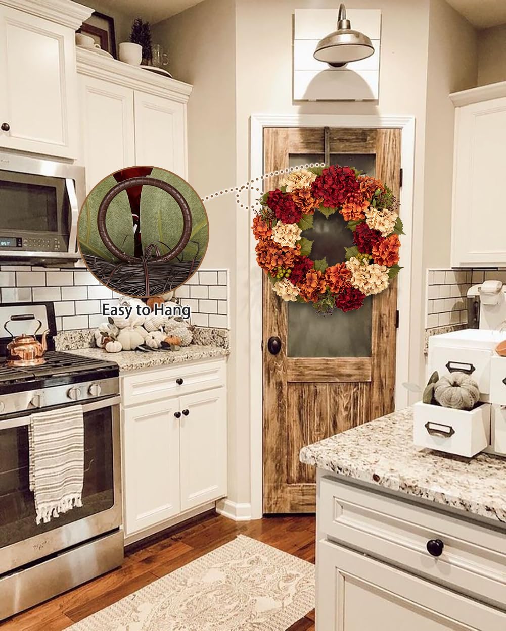Fall Wreaths for Front Door, 24 inch Autumn Wreath with Hydrangeas Berries Fall Door Wreath Artificial Hydrangea Flowers Wreaths Autumn Decorations for Farmhouse Thanksgiving Harvest Wall Outside