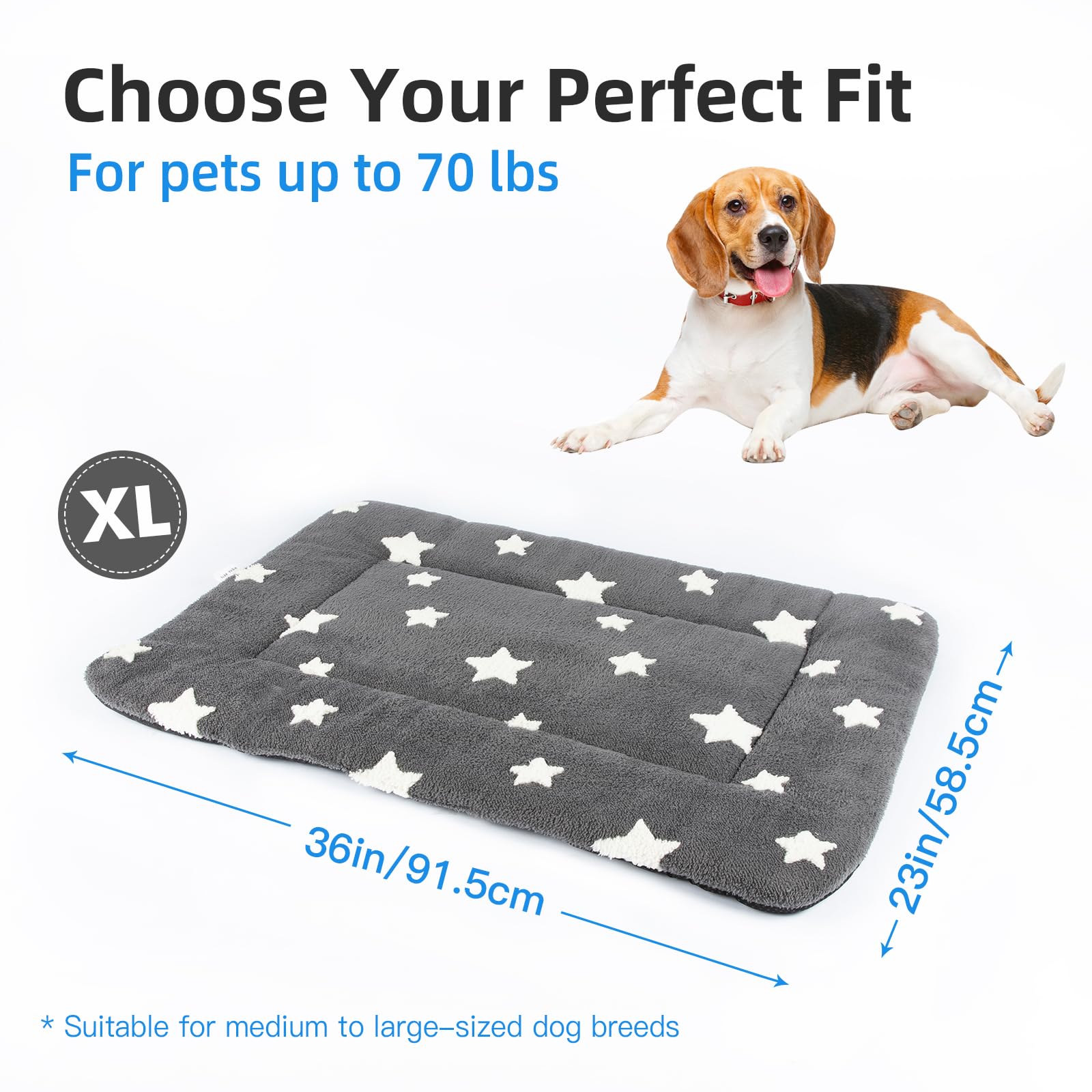 Mora Pets Tapis de cage pour chien et chien de taille moyenne et grande – Lavable – Pour cage de 91,4 cm – Matelas plat ultra doux pour chiot, chat et chaton pour un sommeil confortable, antidérapant,