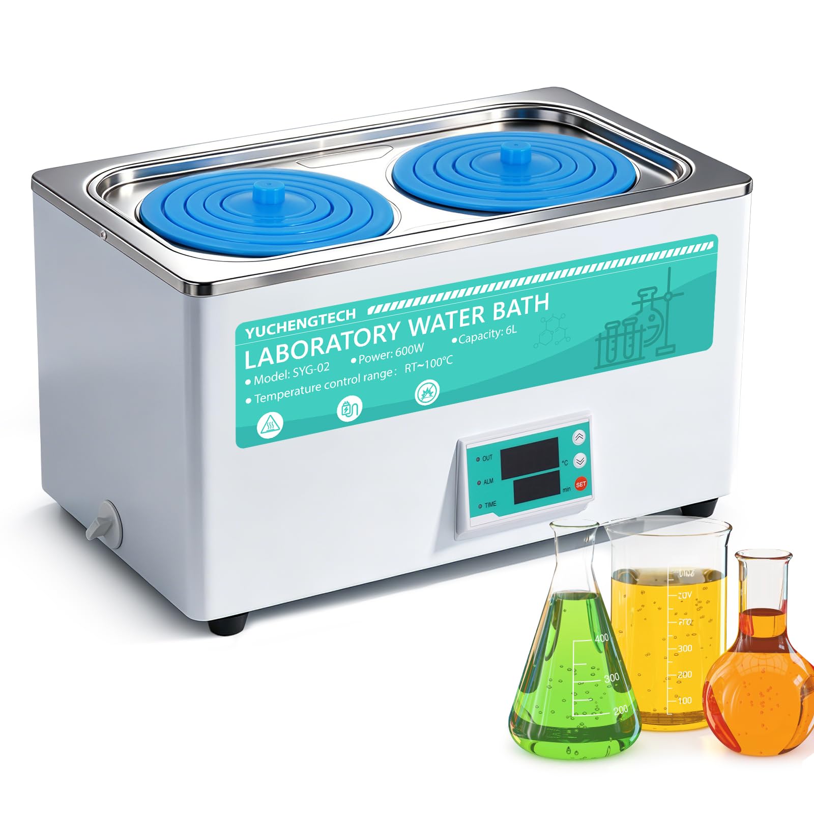 YUCHENGTECH 6L Digitales Labor Wasserbad 600W Thermostatisches Labor Wasserbad 0-999min für Laboranwendungen Lebensmittelerwärmung Chemisch-biologische Experimente