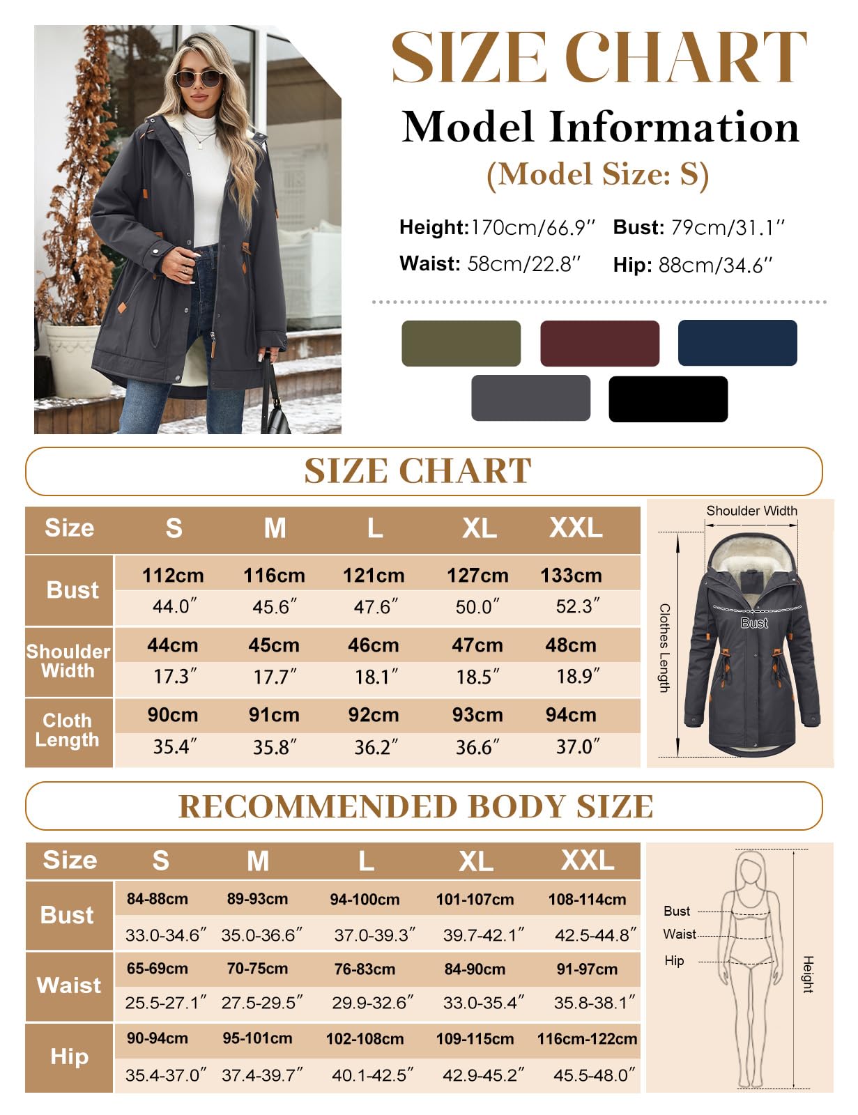 Giacca Donna Invernale Lungo Caldo Parka Cappotto con Cappuccio Autunno Invernali Giubbotto Elegante Giubbino Imbottito Casual Giacca Pile Slim Fit Outwear con Tasche