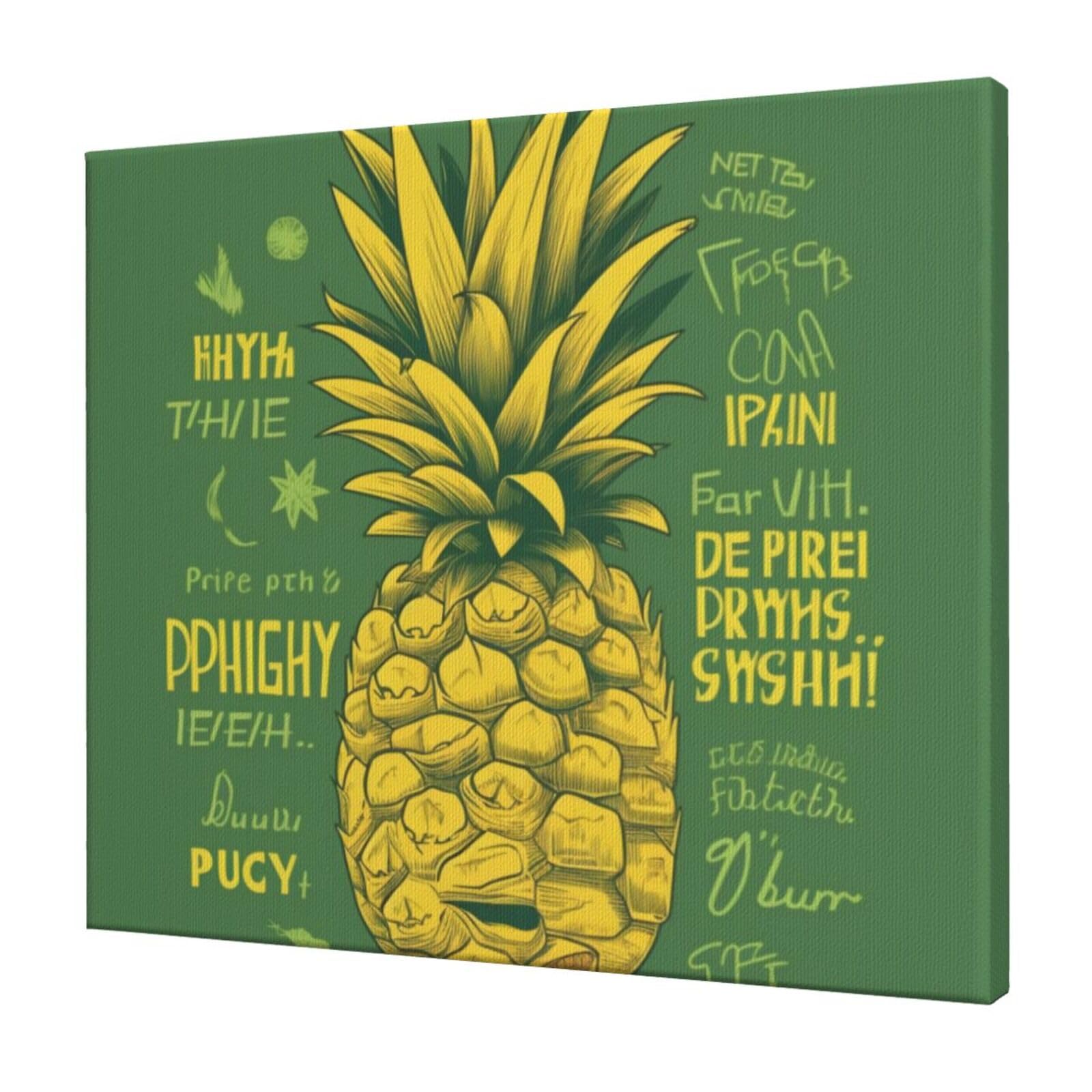 YKLJG Psych pineapple quote Printed Wall Art Canvas Prints 60x50 CM Wooden Framed Picture Painting Artwork for Bedroom Kitchen Home Office Decor