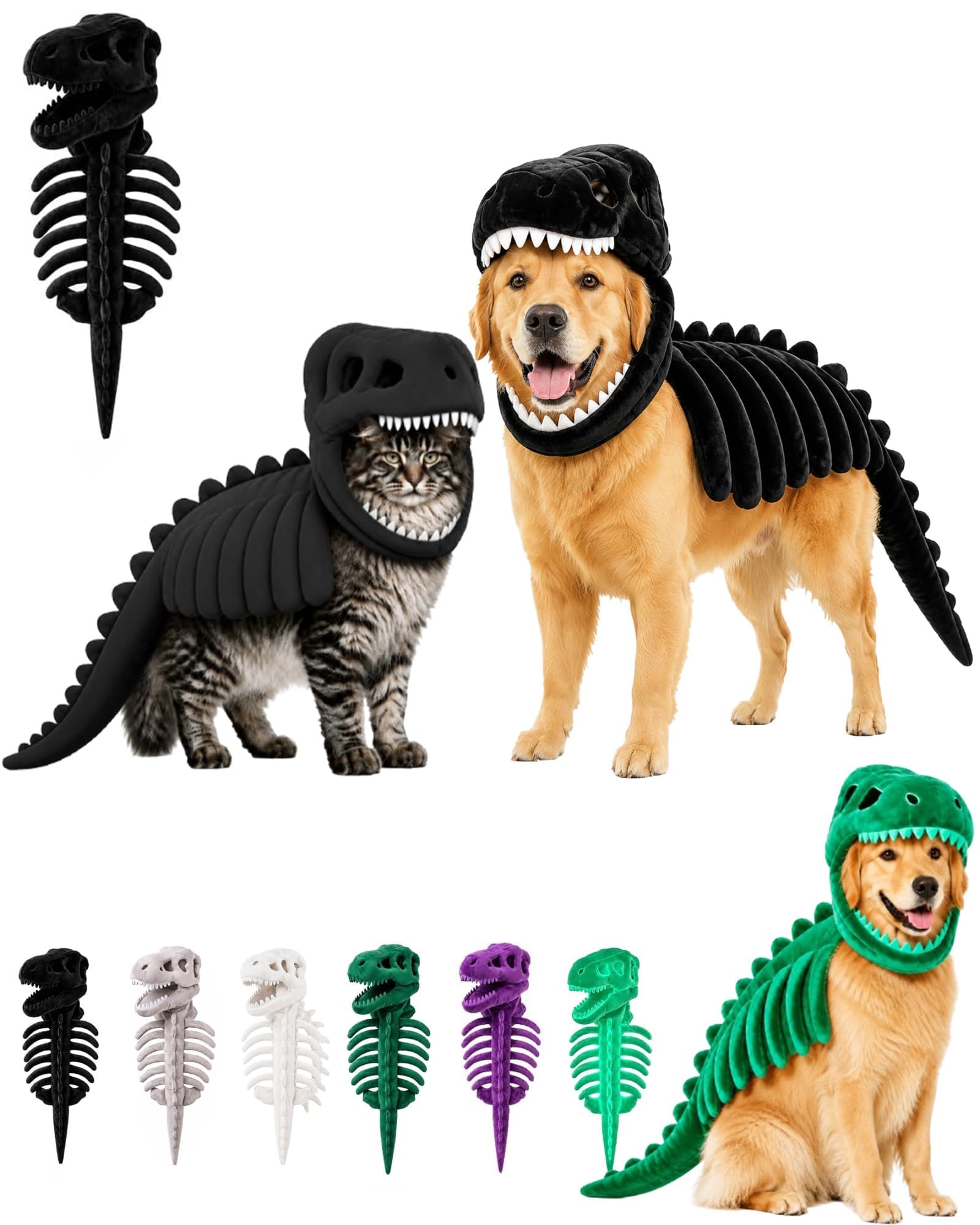 Dog Dinosaur Skeleton Costume | Dog Plush Dino Skeleton Halloween Costumes