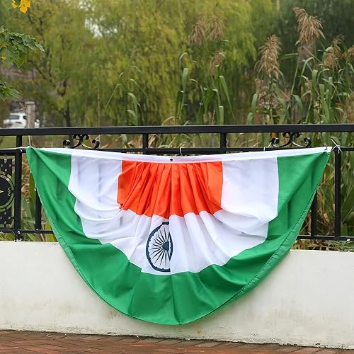 Miniatura 4 de Bandera plisada india de abanico de 3 x 6 pies, bandera plisada de la India, 2 piezas de bandera de abanico para interiores y exteriores y