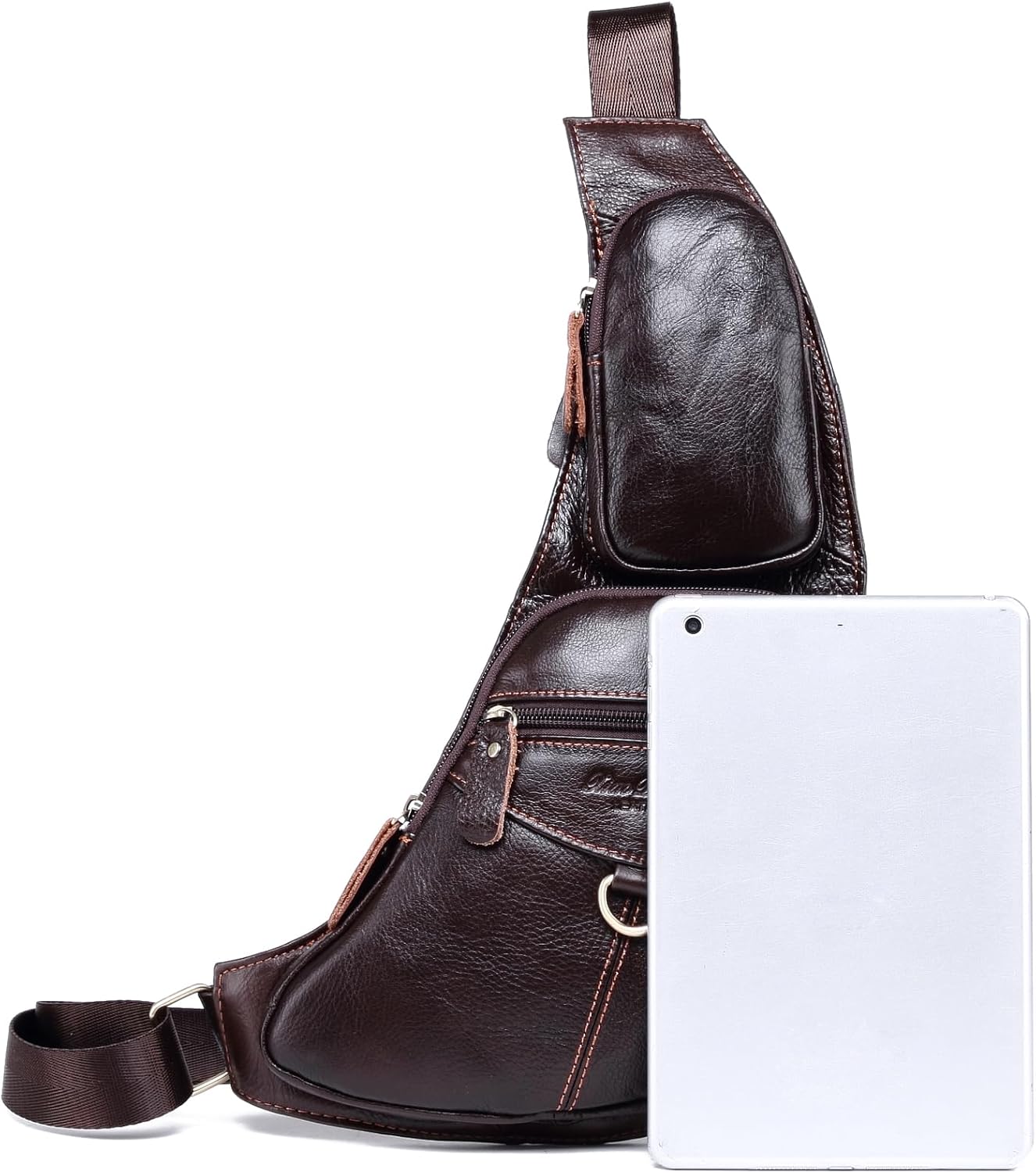 KPYWZER Vintage Leather Sling Bag Backpack for Men Crossbody Shoulder Chest DayPack Backpacks - Image 6