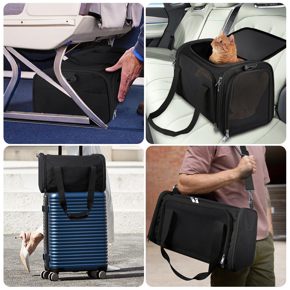 Borsa trasportino per cani pieghevole,40*25*25cm Trasportino per Cani Gatti Borsa da Trasporto Cane con Materasso,Traspirante,Tappetino Lavabile Rimovibile per gatti e animali fino a 4.54kg,Nero