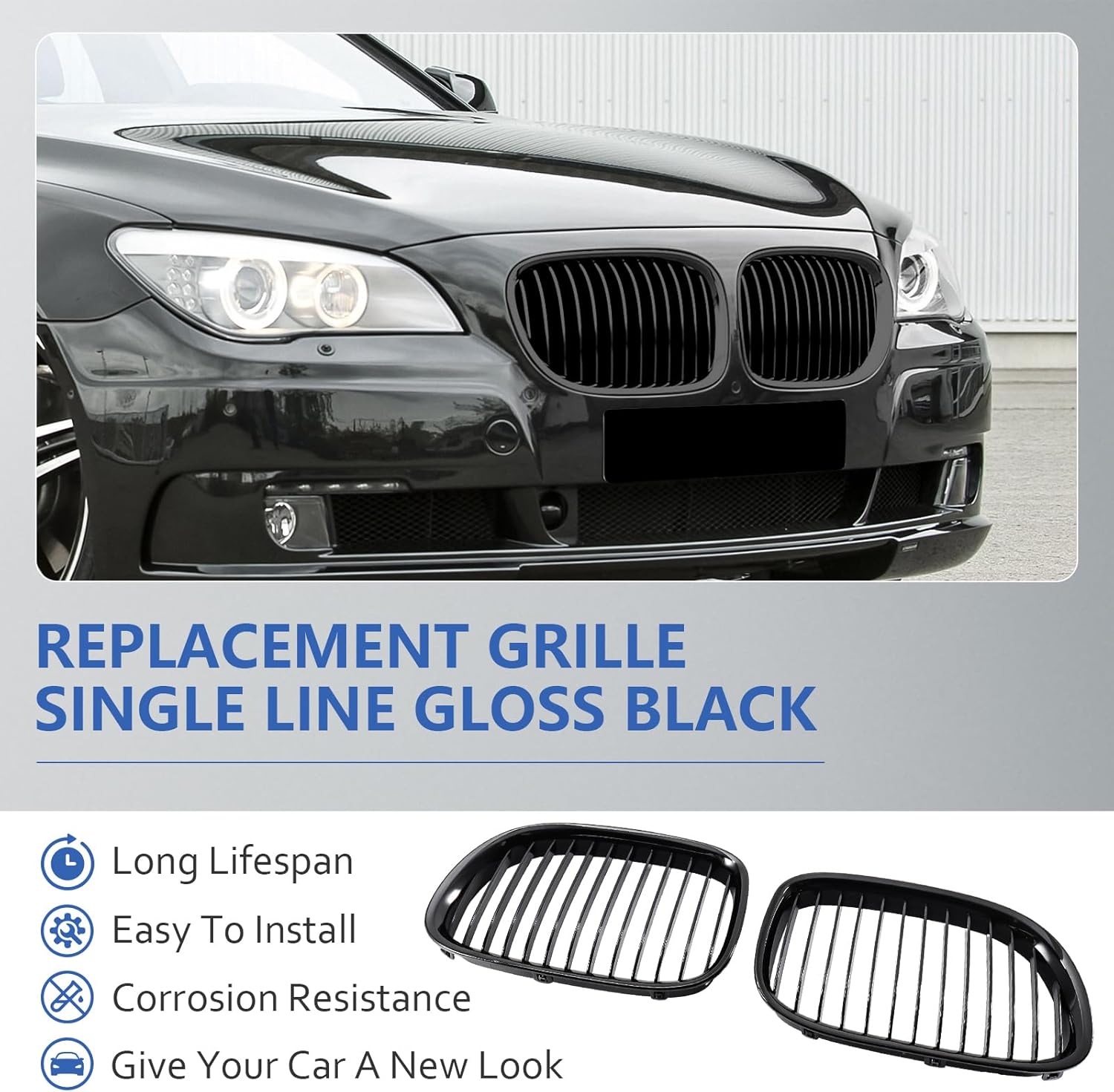Front Kidney Grille for BMW X5 G05 2019-2023 Gloss Black Single Slat ABS Grille