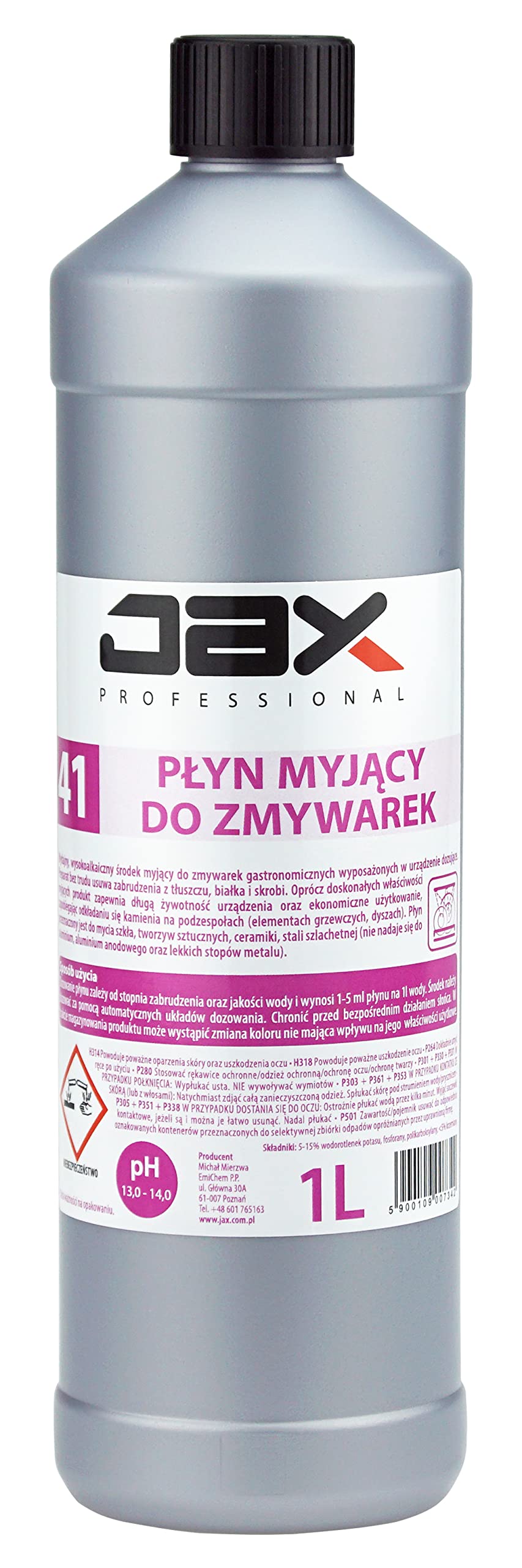 41 1L - PŁYN MYJĄCY DO ZMYWAREK usuwa zabrudzenia z tłuszczu, białka i skrobi, do mycia szkła, ceramiki, mycia tworzyw sztucznych, stali szlachetnej