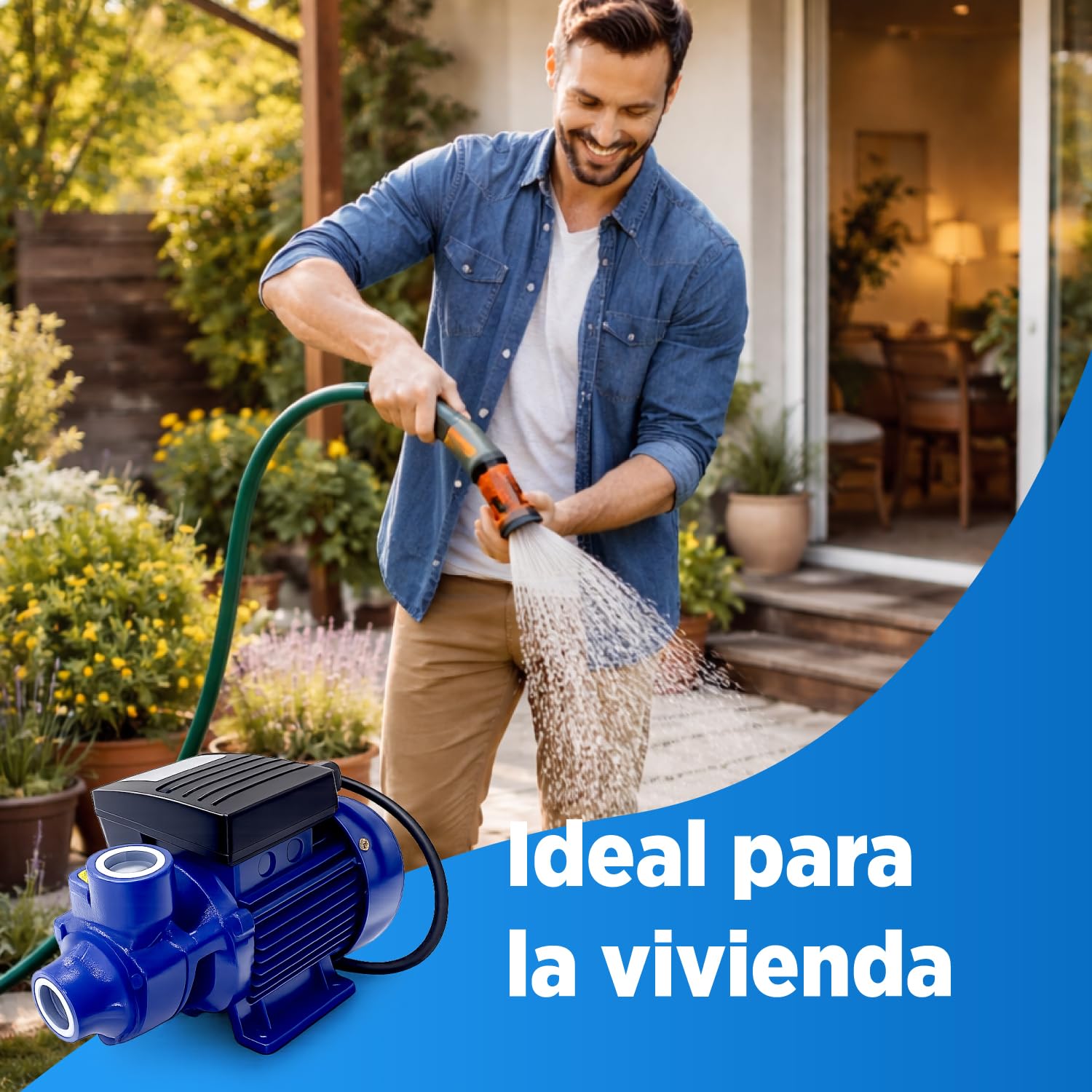 Bomba de Agua para Vivienda Riego y Jardin deAlta Presion y Capacidad 2000 l/h Electrobomba Periferica 0.5 Cv 230 V Cisterna Tanques Sistema Presion Superficie Hierro Fundido Compacta Solida - Fluvia