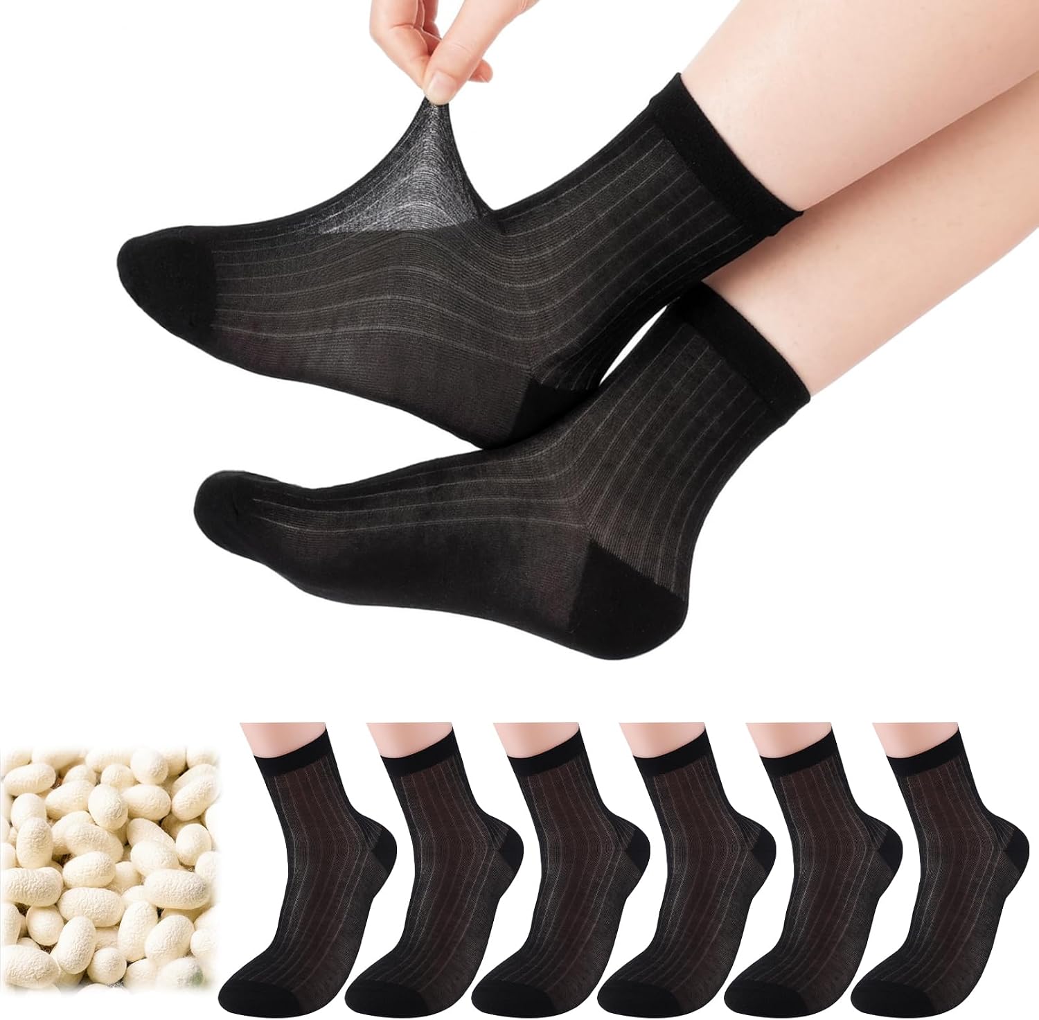 Ramede 6 Pairs Men's Liner Socks Silk Thin Dress Socks Ultra Lightweight Hiking Business Calf Cool Sweat Absorption