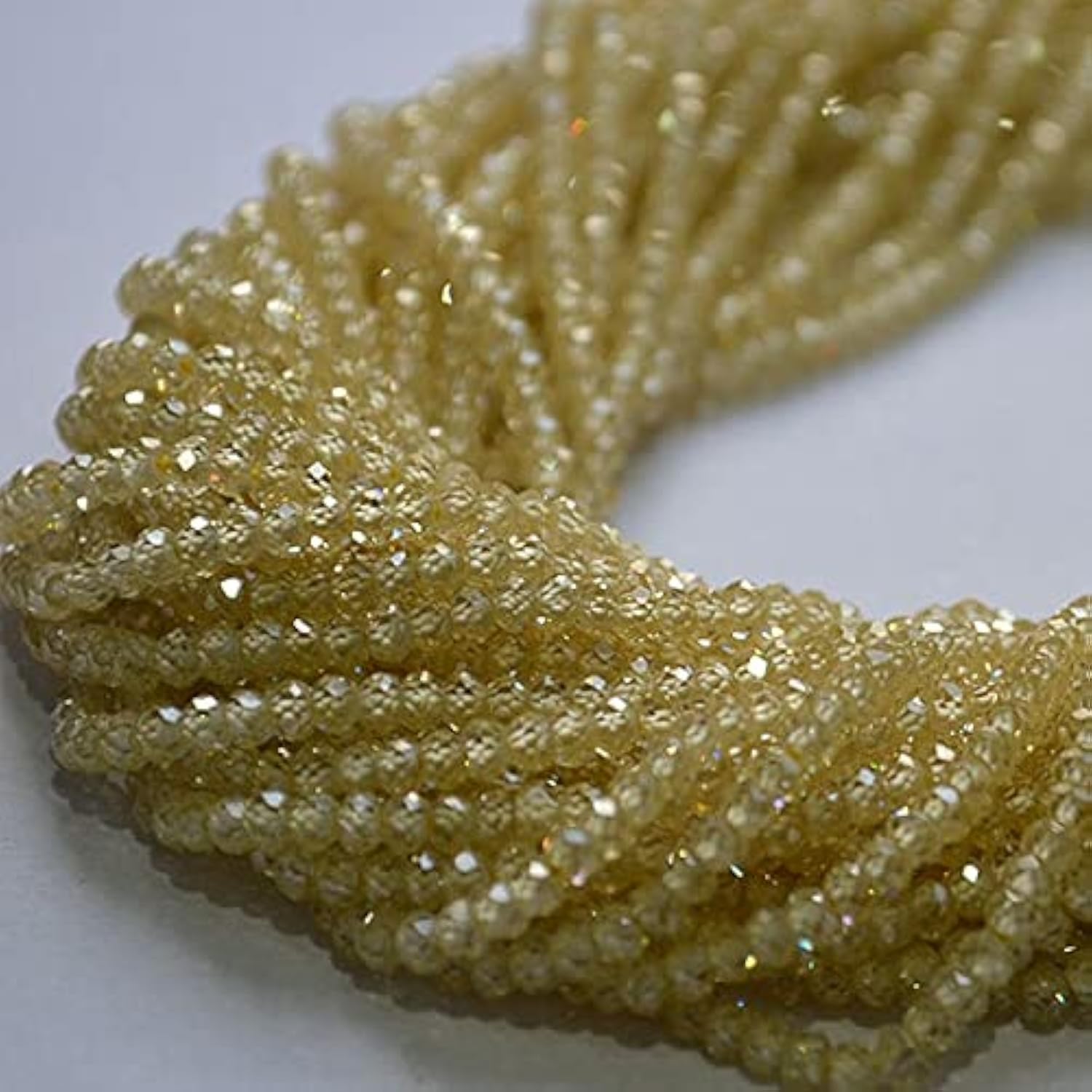 Saphir jaune zircone 3mm perles rondelles facettées fil 14 pouces pour création bijoux