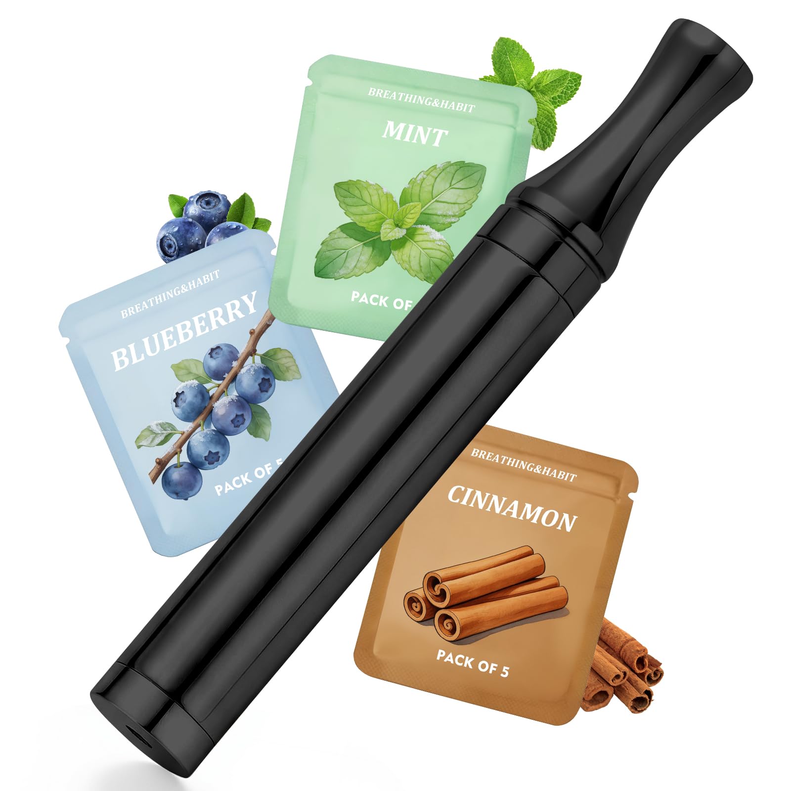 Mindfulness-Inhalator-Set mit 15 aromatisierten Filtern Schwarz