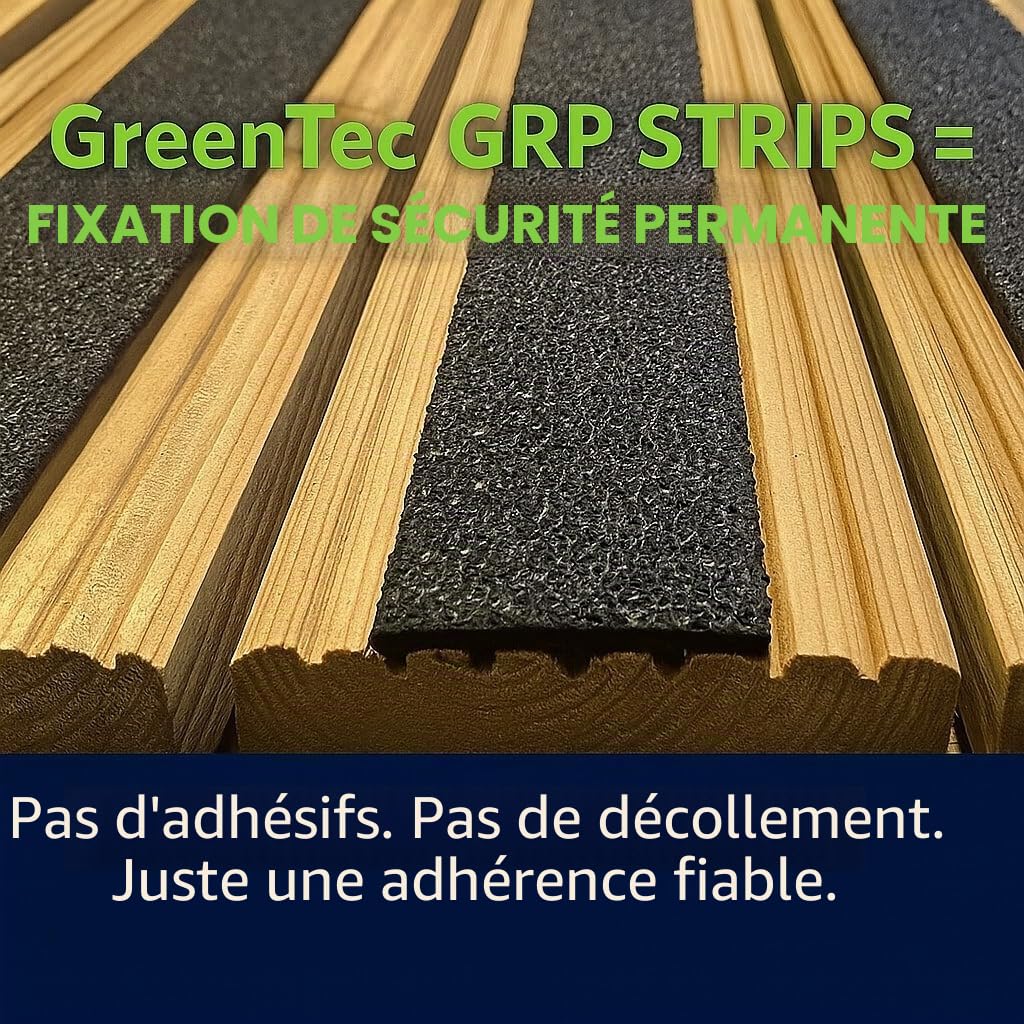 Bandes antidérapantes en PRV pour terrasses - Lot de 5 (50 mm x 400 mm) | Marches de sécurité antidérapantes pour terrasses en bois | Bandes antidérapantes pour sols extérieurs (noires)