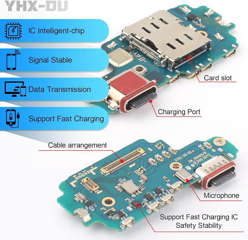 YHX-OU Samsung Galaxy S22 Ultra 5G Töltőcsatlakozó Alkatrész - Mikrofon és Audio Jack Flex Kábel Szerelőkészlettel - SM-S908B Modellekhez