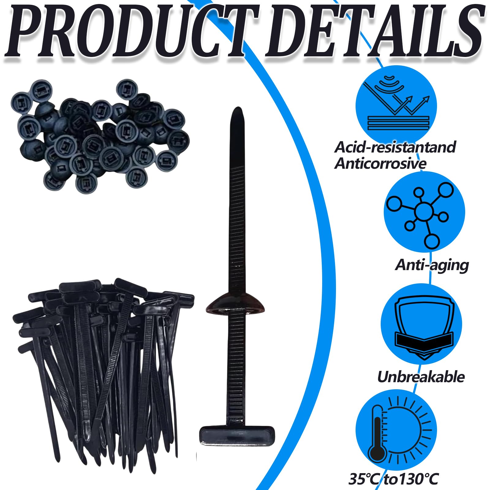 Universal Nylon Cable Tie Buckle, 30 Pcs, Black Heavy Duty Self-Locking with 0.6mm Thickness 9x2cm Size - Image 3