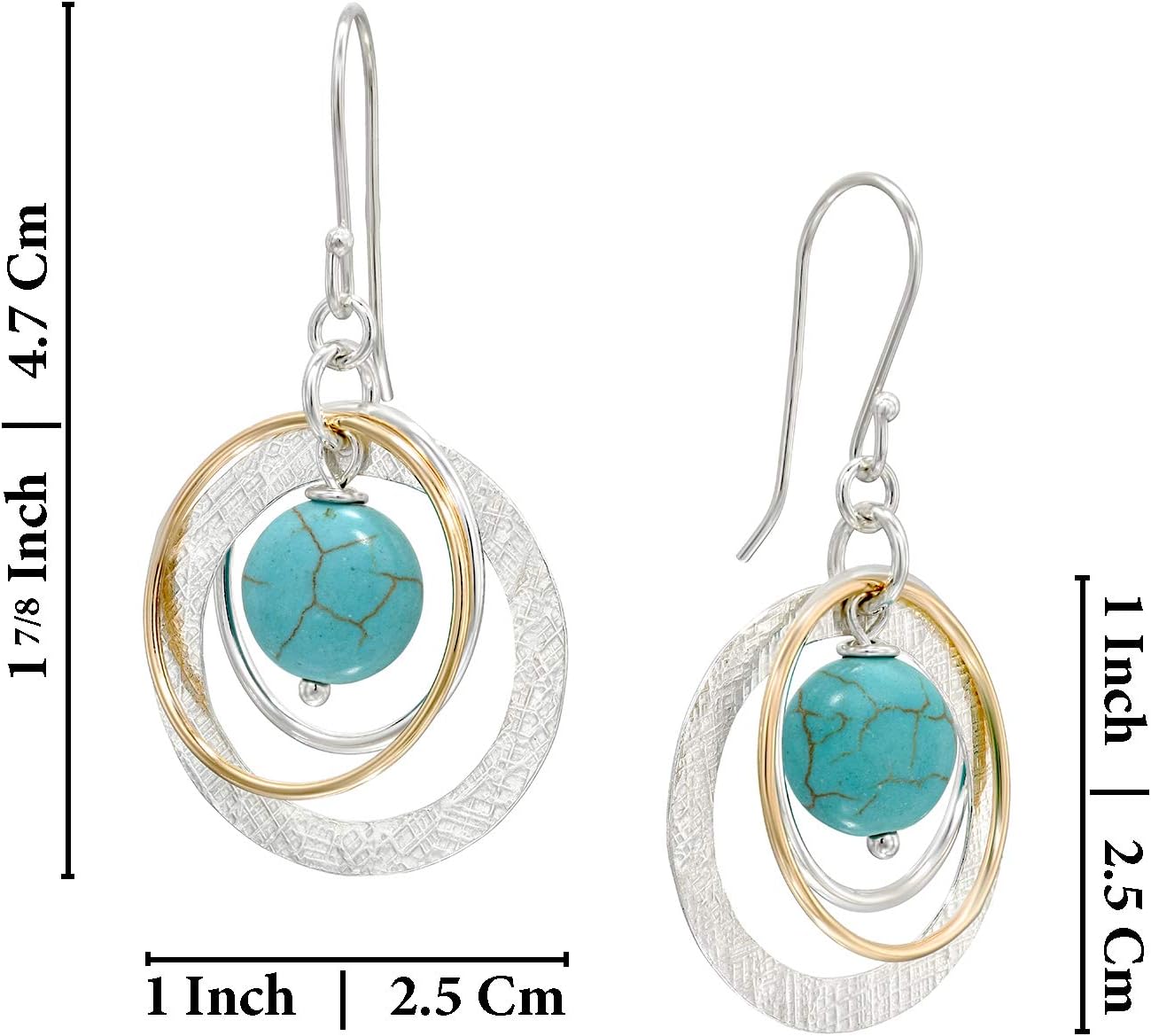 Stera Jewelry 925 Sterling Silver & Gold-Filled Multi Hoops Turquoise or Black Onyx Dangle Earrings